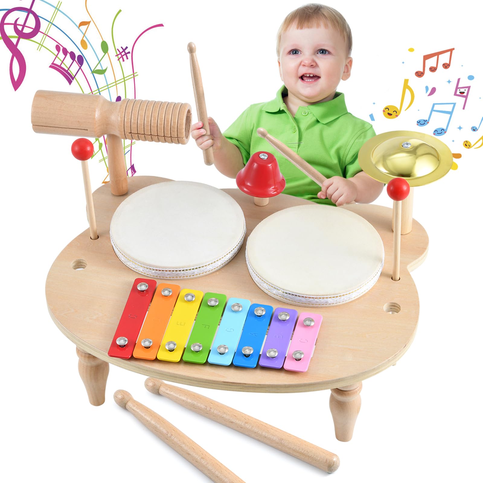 **Ehome 10-in-1 Kids Musical Instruments Set - Wooden Xylophone, Drum, Tambourine & Percussion Toys for Toddlers & Preschoolers - Montessori Learning & Birthday Gift for Boys & Girls - Perfect for Early Childhood Music Education & Playtime Fun**