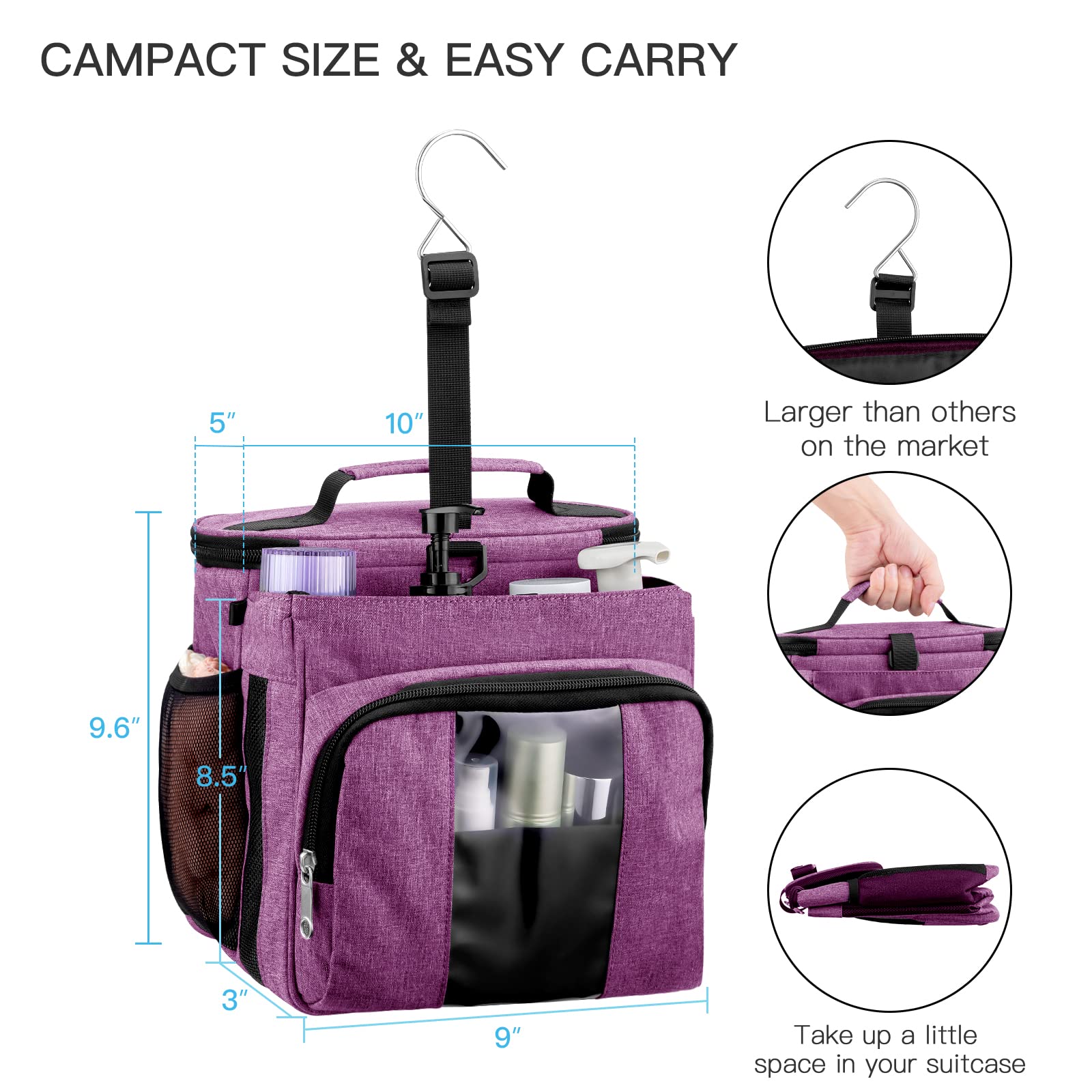 Bukere Portable Shower Caddy - Hanging Toiletry Organizer Bag for College Dorm, Travel, Gym & Camp | Waterproof Bath Storage for Students & Outdoor Adventures