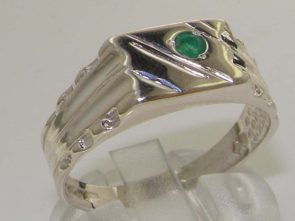 925 Sterling Silver Genuine Emerald Men's Signet Ring - Elegant Anniversary Gift for Him, Wedding Band, Birthday Present, Special Occasion Jewelry