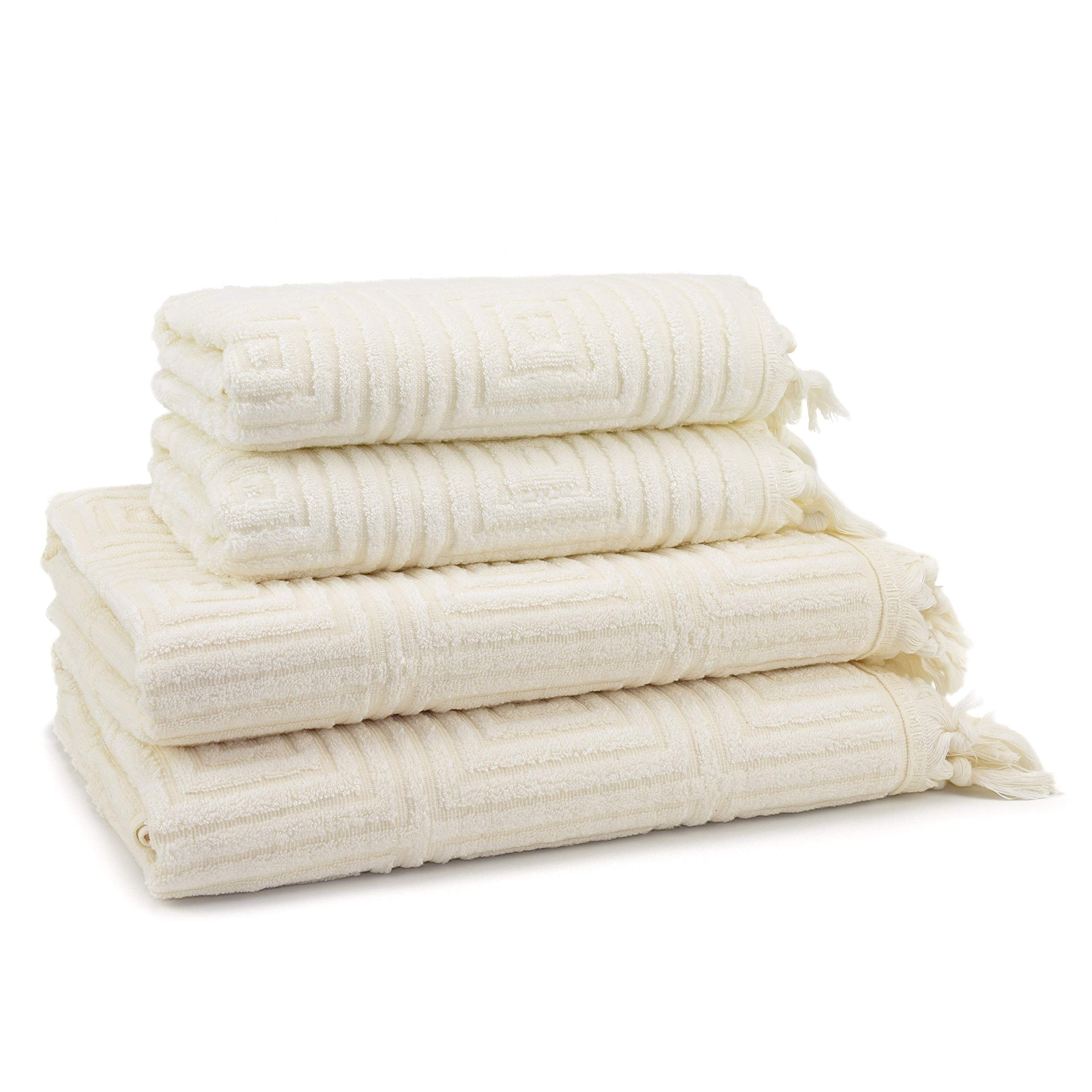 Premium Bamboo Rayon Towel Set - 2 Bath Towels & 2 Hand Towels - Ultra Soft & Absorbent - Butter Cream Color - Eco-Friendly Luxury Bath Linens for Spa, Hotel, or Home Use