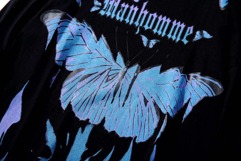 GURUNVANI Men's Graphic Tees Butterflies T-Shirt Magic Fire Print Short Sleeve Casual Shirt for Streetwear Summer Outfits