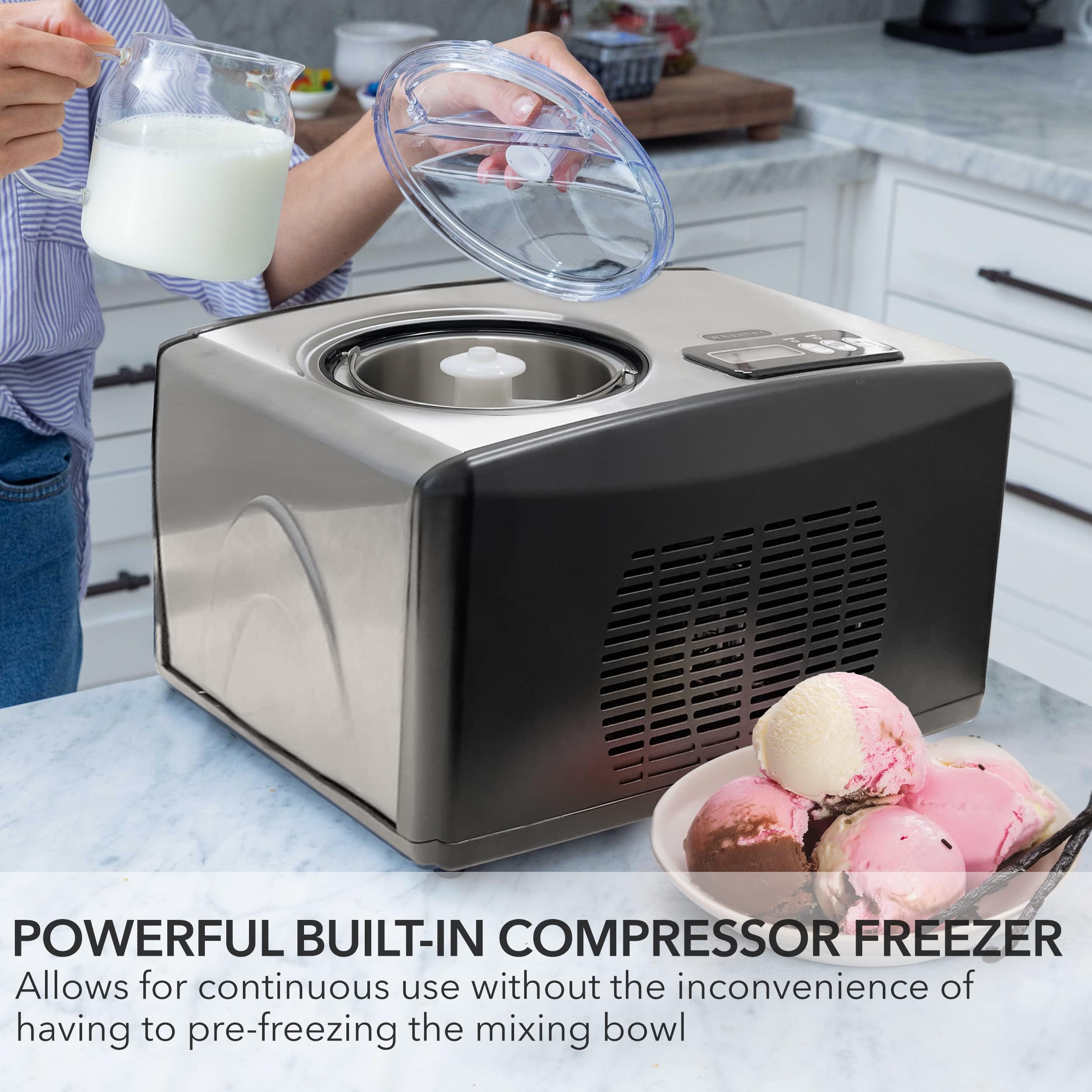 Whynter 1.6 Qt Automatic Ice Cream Maker with Built-In Compressor - No Pre-Freezing Needed, Digital LCD Display & Timer, Stainless Steel (Model ICM-15LS) - Perfect for Home Desserts, Parties & Family Gatherings