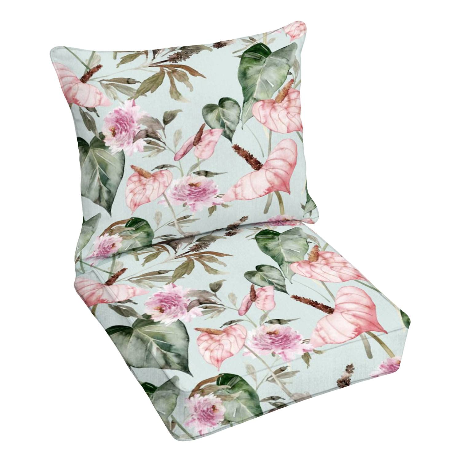 Premium Outdoor Deep Seating Cushion Set - Watercolor Anthuriums Seamless Pattern - Replacement Cushions for Patio Lounge Chairs & Conversation Sets - Weather-Resistant & Comfortable for Backyard, Poolside & Garden Relaxation