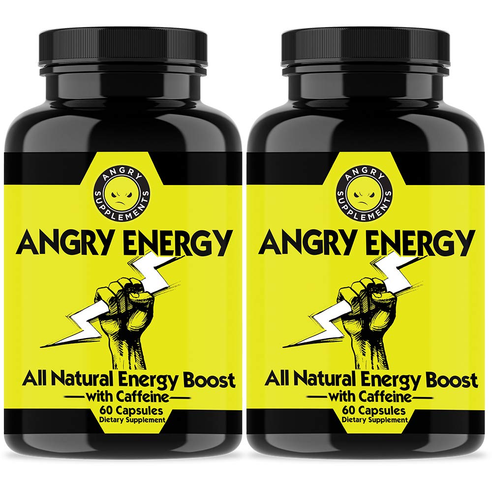 Angry Energy Caffeine Capsules - All Natural Non-GMO Energy Booster for Stamina & Focus | Mind & Body Health Supplement | 2 Bottles (120 Capsules) | Great for Workouts, Studying & Busy Lifestyles