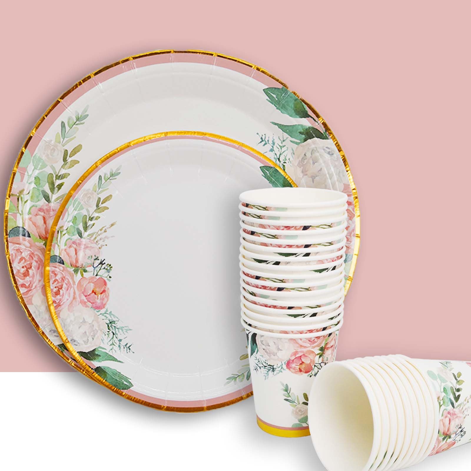 Floral Party Supplies Set for 24 Guests - Disposable Dinner Plates, Cups, Cutlery & Napkins | Perfect for Bridal Shower, Baby Shower, Birthday & Tea Party Decorations