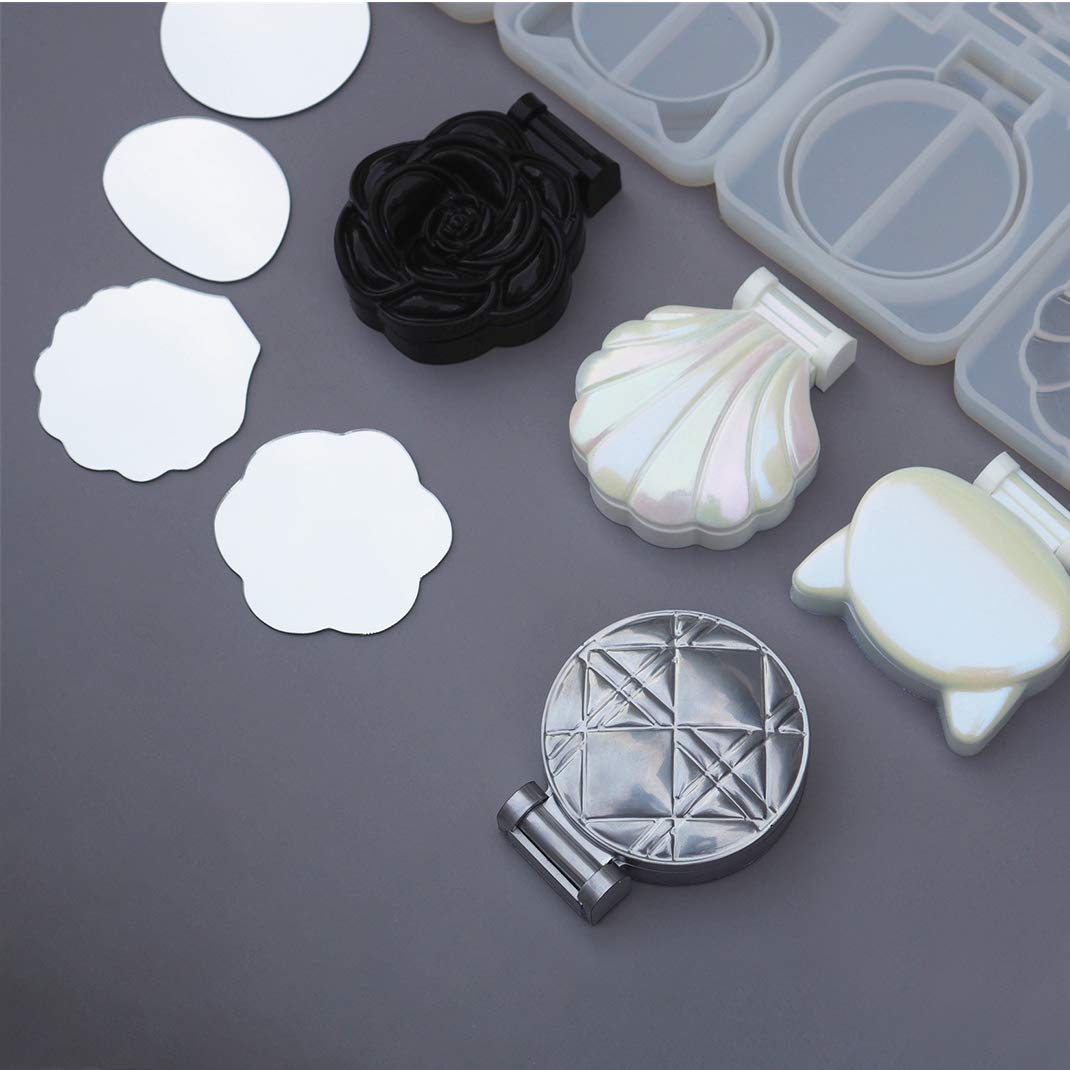 iSuperb 4-Piece Silicone Resin Mold Set for DIY Compact Mirror Covers - Cute Shape Travel Pocket Mirror Epoxy Molds for Double-Sided Foldable Mirrors - Perfect for DIY Crafts, Gifts, and Travel Accessories