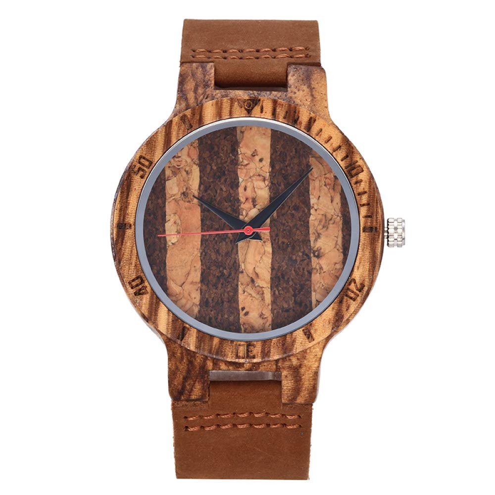 Stylish IOPMIE Wooden Watch with Cork & Leather Strap - Unisex Vintage Quartz Wristwatch for Men & Women - Perfect for Outdoor Adventures, Casual Wear & Eco-Friendly Fashion