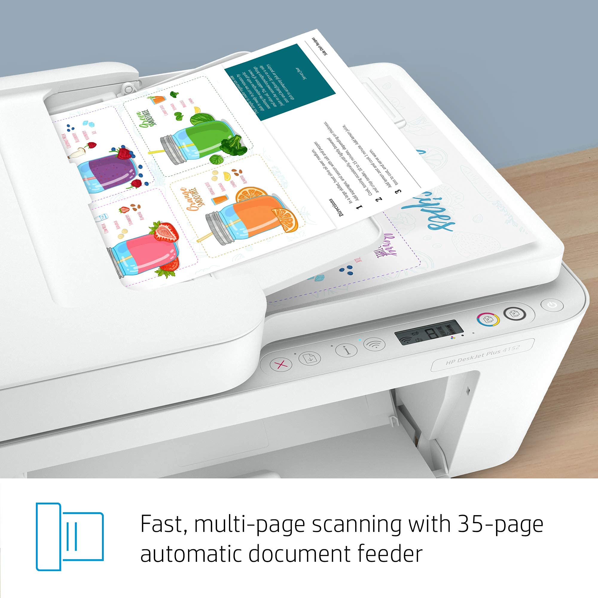 HP DeskJet Plus 4152 All-in-One Wireless Color Inkjet Printer with Scanner & Copier - Mobile Printing, Instant Ink Ready, Built-in USB & WiFi - Ideal for Home Office & Small Business (Renewed) | Print Documents, Photos, School Projects & Work Reports