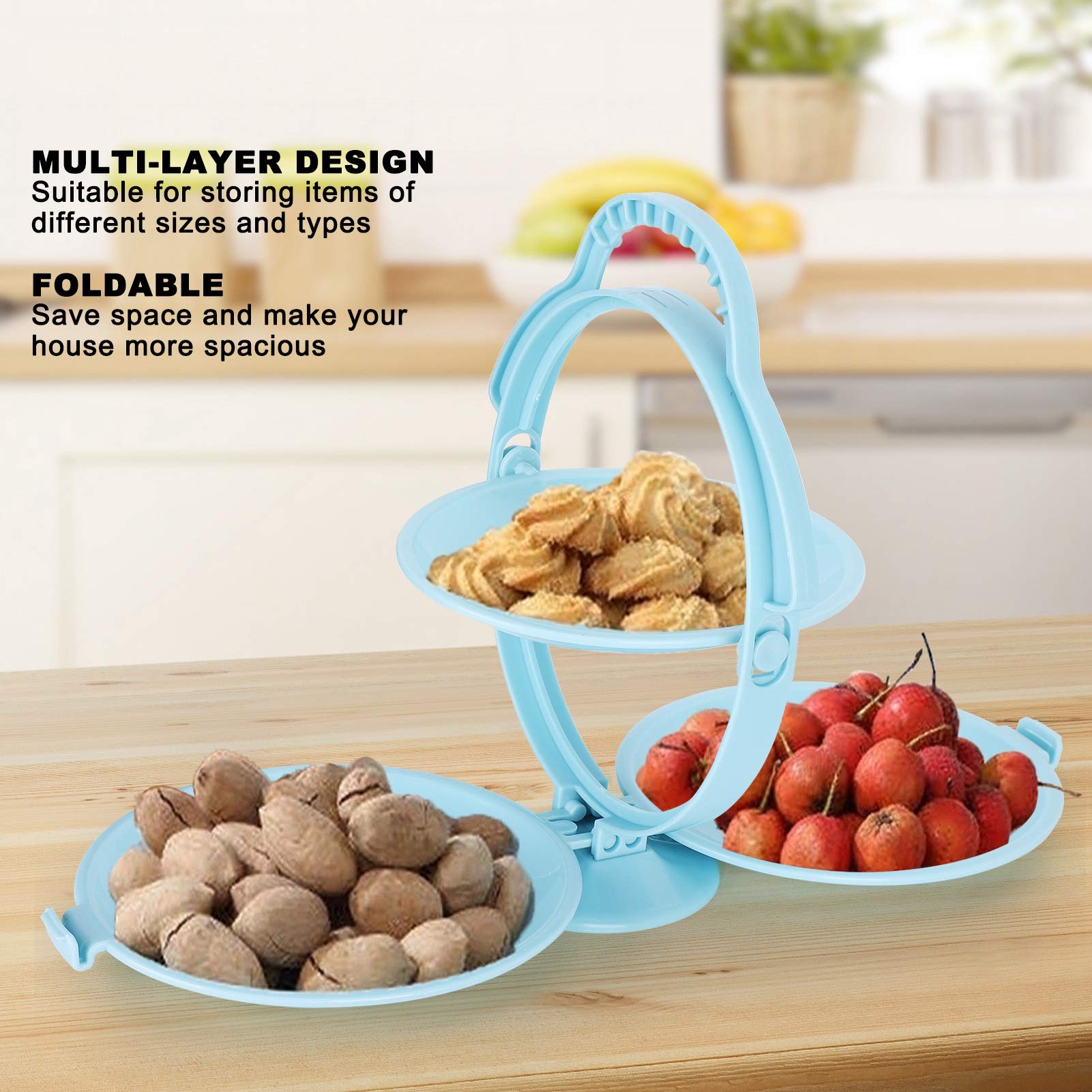 Portable Multilayer Folding Fruit Tray - Modern Living Room Tableware, Cupcake Stand & Dessert Display Tower for Birthday Parties, Baby Showers, Family Gatherings (Blue) - Perfect for Kids Snacks, Candy Display, and Fruit Storage