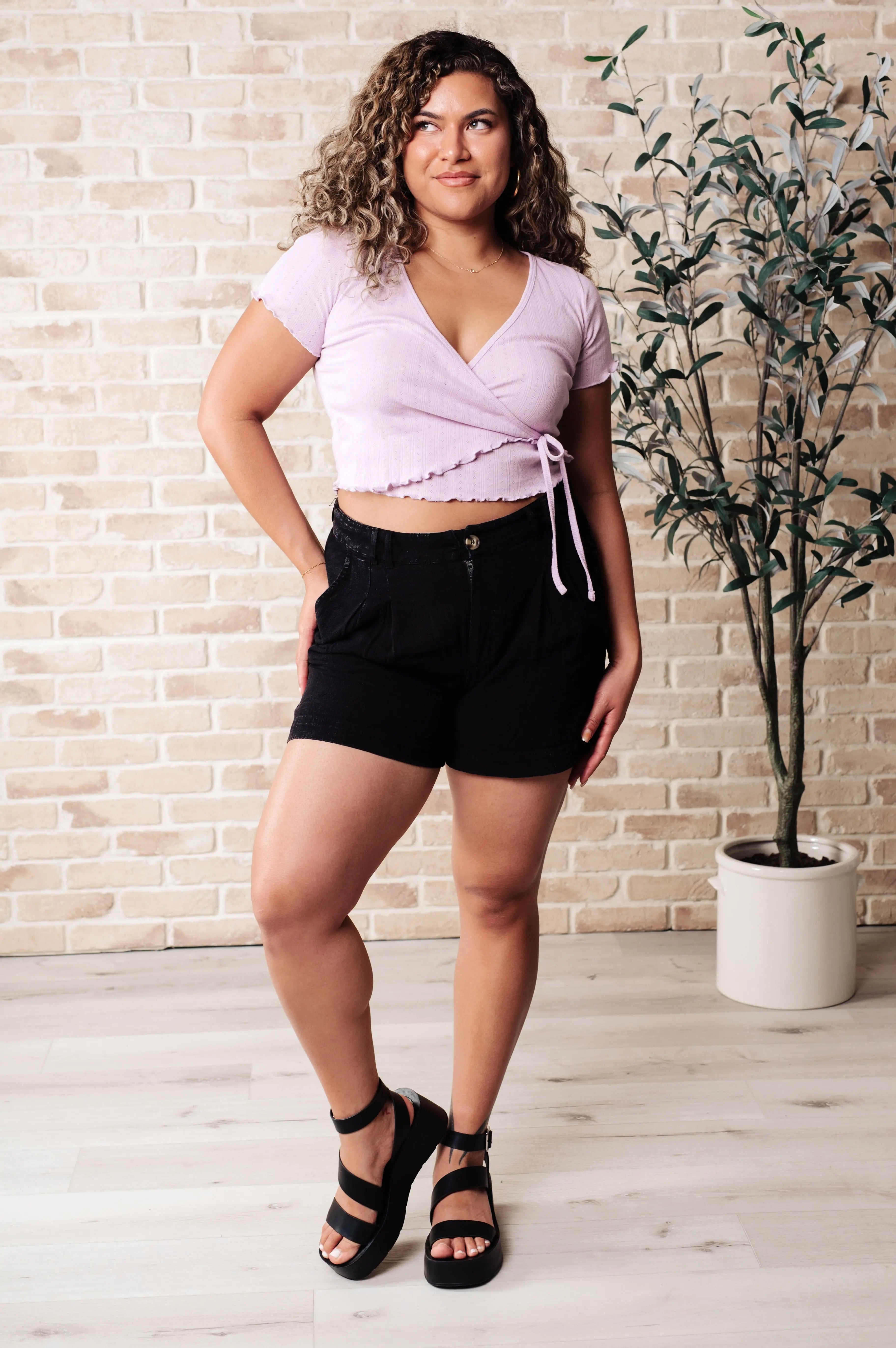 Little Ol' Me V Neck Top - Soft Lavender Women's T-Shirt for Casual Wear & Everyday Outfits