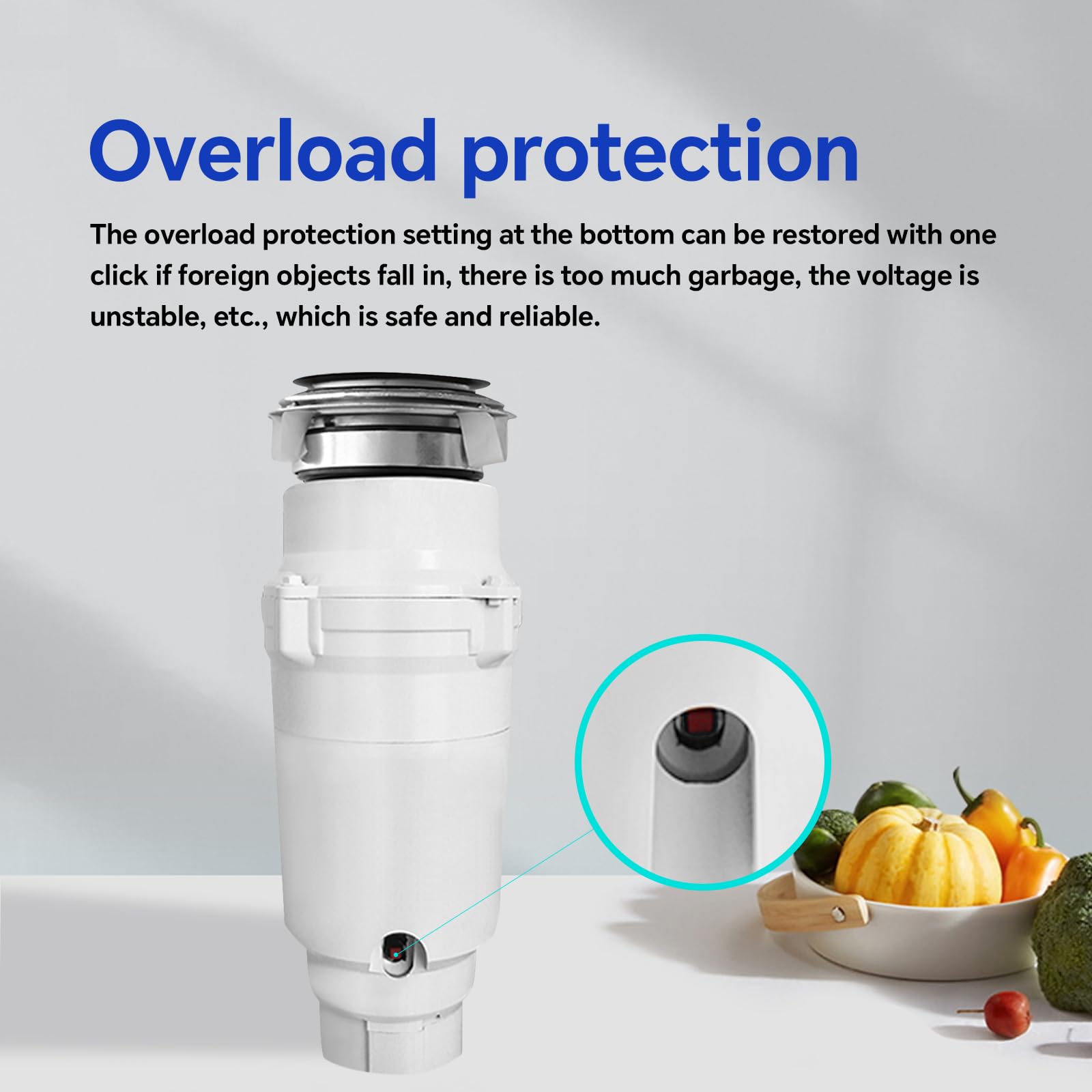 1/2 HP Continuous Feed Garbage Disposal with Power Cord - Stainless Steel Grinding System Kitchen Sink Waste Disposer - Includes Wall Switch, Splash Guard & Elbow Pipe - Perfect for Home Kitchen Food Waste Disposal & Sink Maintenance (White)