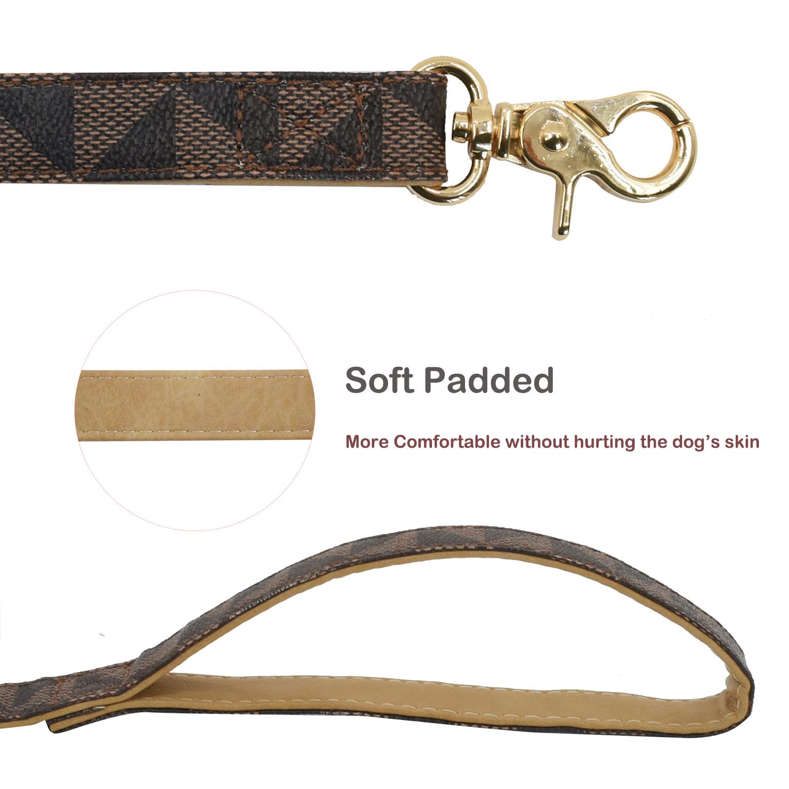 Premium Leather Dog Collar and Leash Set with Check Pattern - Adjustable Metal Buckle for Small, Medium & Large Dogs (Brown, Size L 14.5-18.5 Inch) - Perfect for Daily Walks, Training & Outdoor Adventures
