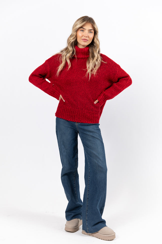 Cozy Red Fuzzy Oversized Turtleneck Sweater for Women - Soft Winter Pullover | Perfect for Christmas, Date Nights & Casual Outfits