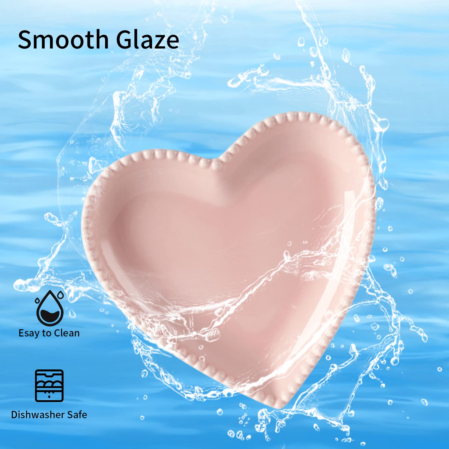 6.3 Inch Heart-Shaped Porcelain Appetizer Plates Set of 10 - Microwave & Dishwasher Safe Small Dinner Plates for Dessert, Salad, Cake, Snack, Ice Cream & Waffles - Perfect for Valentine's Day, Bridal Showers, Tea Parties & Romantic Dinners