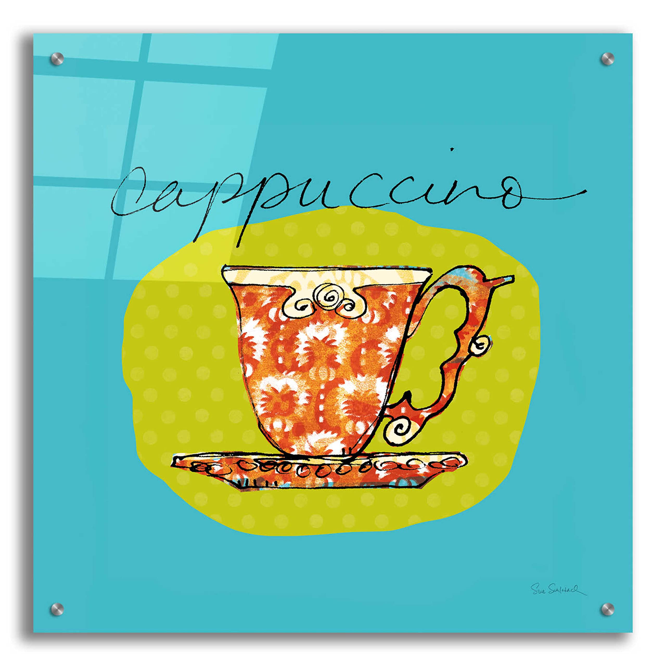 Epic Art 'Colorful Coffee Cappuccino No Border' by Sue Schlabach - 24x24 Inch Acrylic Glass Wall Art Painting - Modern Home & Office Decor for Living Room, Kitchen, Cafe