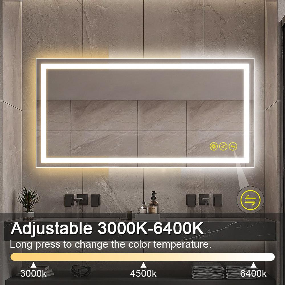 GlareGuard Rectangular Anti-Fog Dimmable LED Bathroom Mirror with Backlit - Perfect for Makeup, Shaving & Skincare Routine