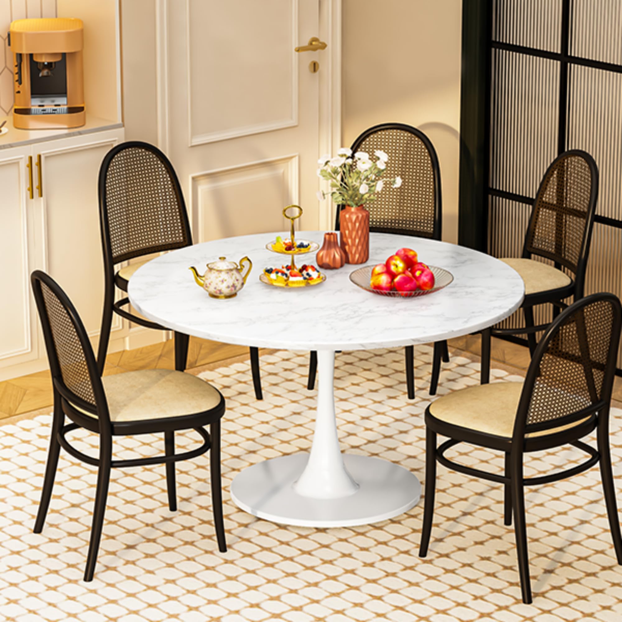 42 Inch Round Dining Table - White Marble Tulip Table with 0.71