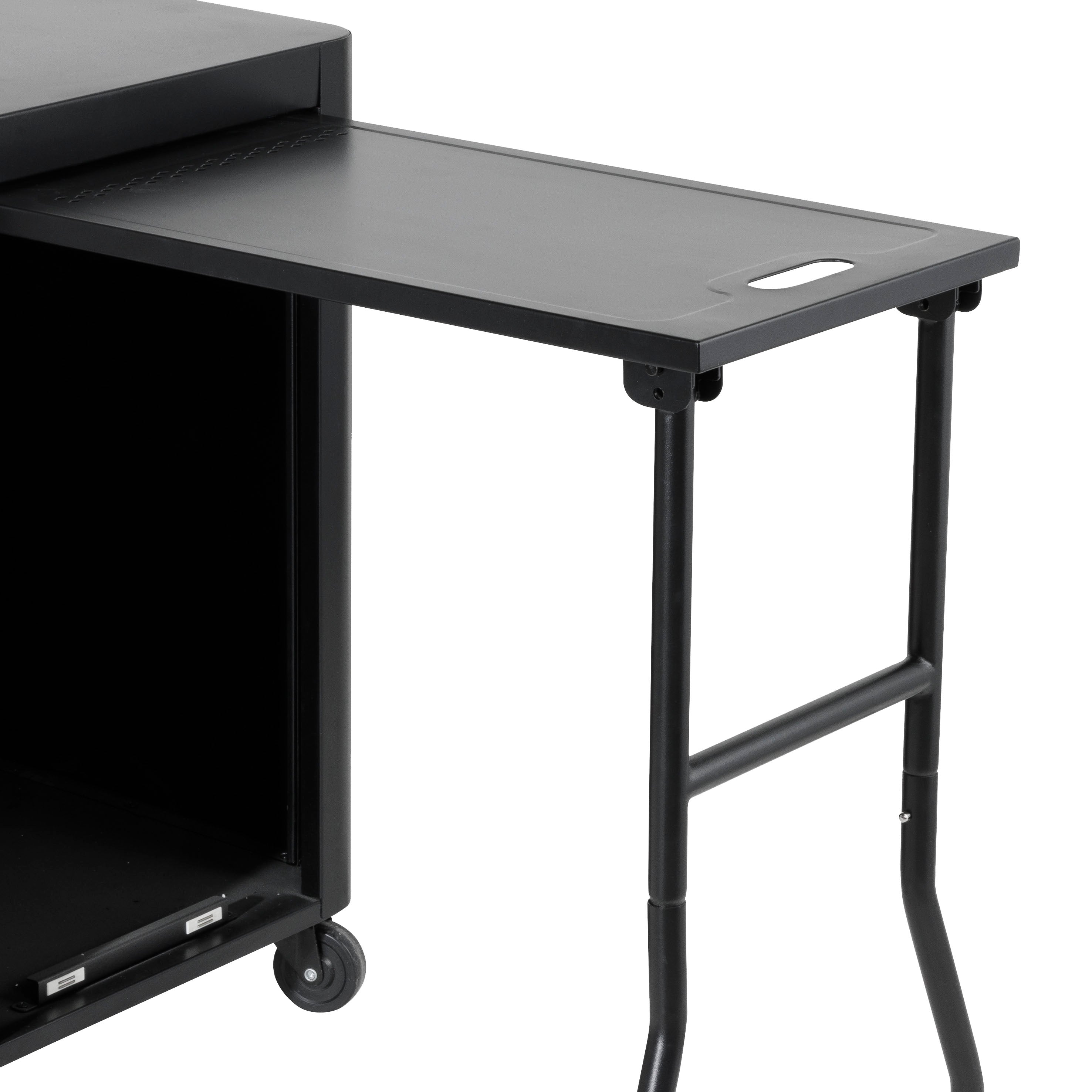 Premium Black BBQ Grill Cart with Storage Cabinet, Extendable Side Table & Utensil Hooks - Outdoor Cooking, Backyard Parties, Camping & Tailgating Essentials