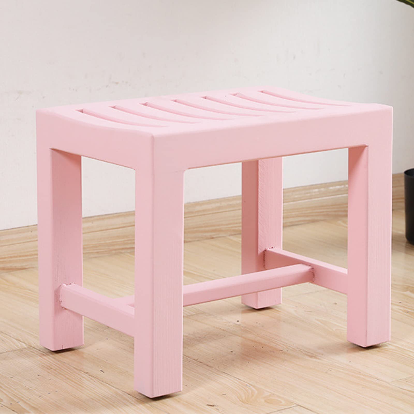 Waterproof Modern Wooden Bathroom Stool - Non-Slip Bathtub Spa Chair for Adults, Shower Stool with Anti-Skid Feet, Pink Wooden Stool for Living Room & Bedroom (42x28x35cm) - Perfect for Bathing, Relaxing & Changing Shoes