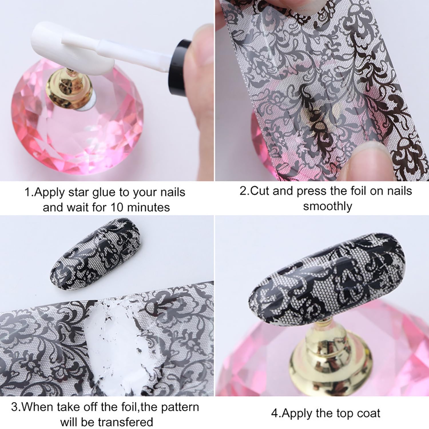Holographic Floral Nail Foil Wraps - 10 Rolls DIY Nail Art Stickers & Decals for Manicure (39.3 Inch Length) - Perfect for Salon, Home Nail Design & Party Nail Decoration