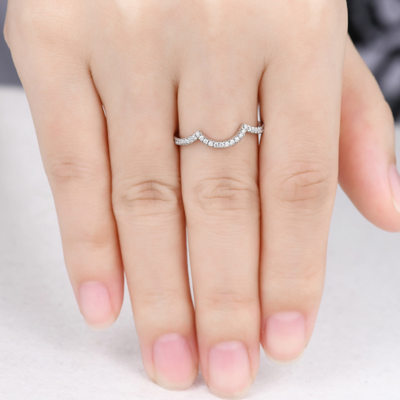 18K White Gold Natural Diamond Arched Accent Wedding Band - Elegant Bridal Ring for Engagement, Anniversary & Special Occasions