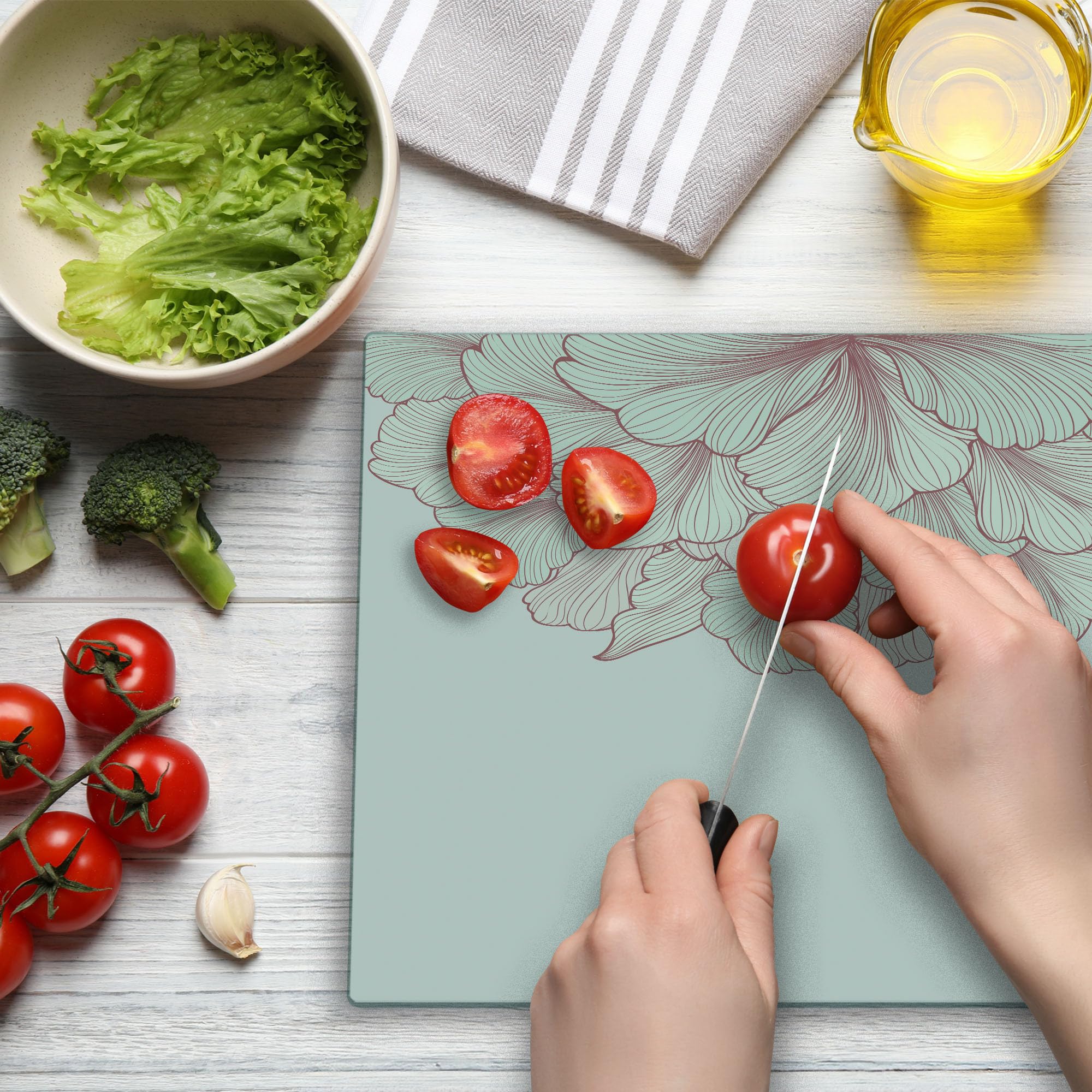 Ambesonne Floral Tempered Glass Cutting Board - Pastel Bridal Carnation Flower Design, Large Decorative Serving Board for Kitchen & Dining - Perfect for Cheese, Charcuterie & Party Platters