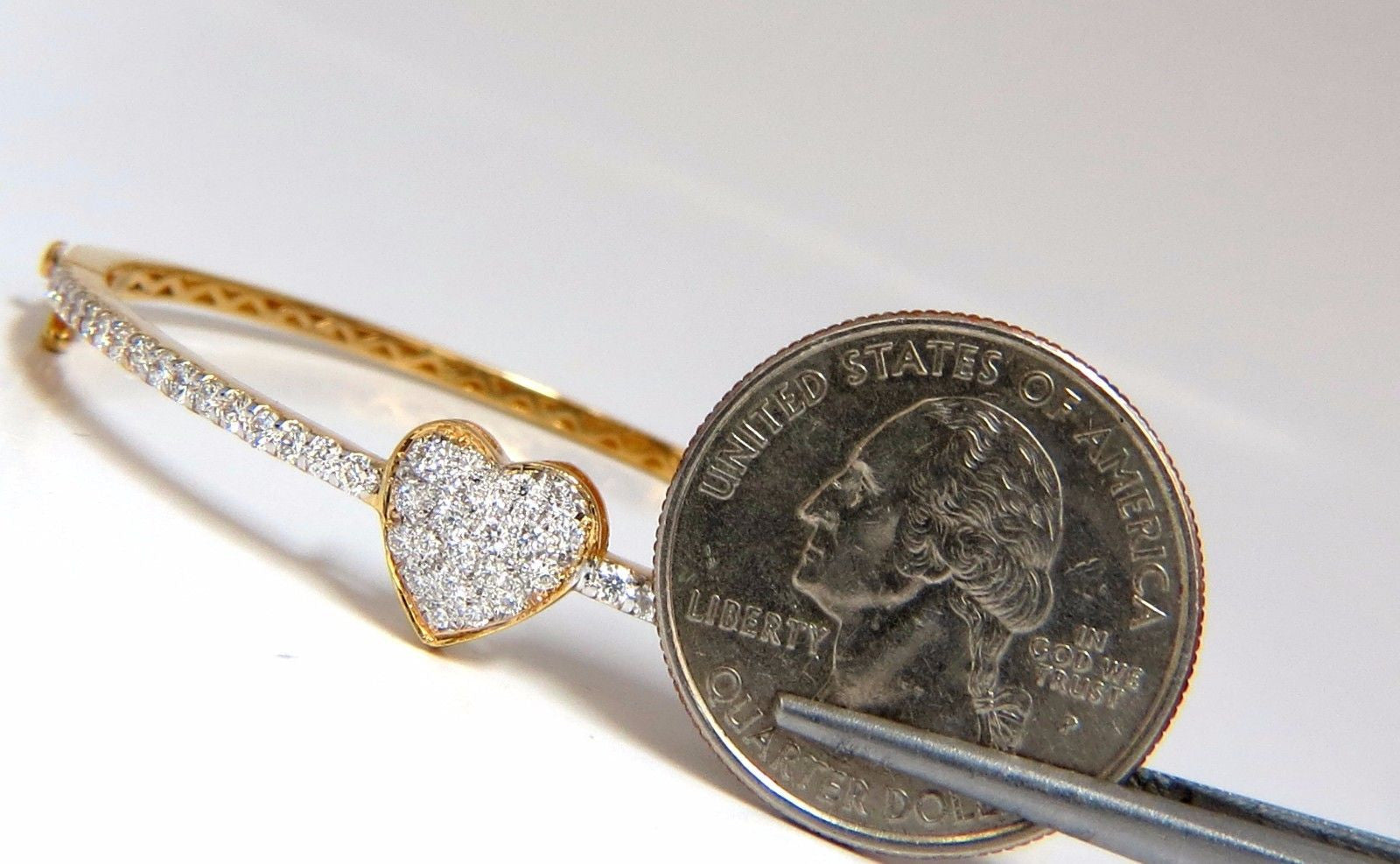 1.30ct G/VS 14K Gold Diamond Heart Bangle Bracelet - Elegant Gift for Women, Anniversary & Valentine's Day