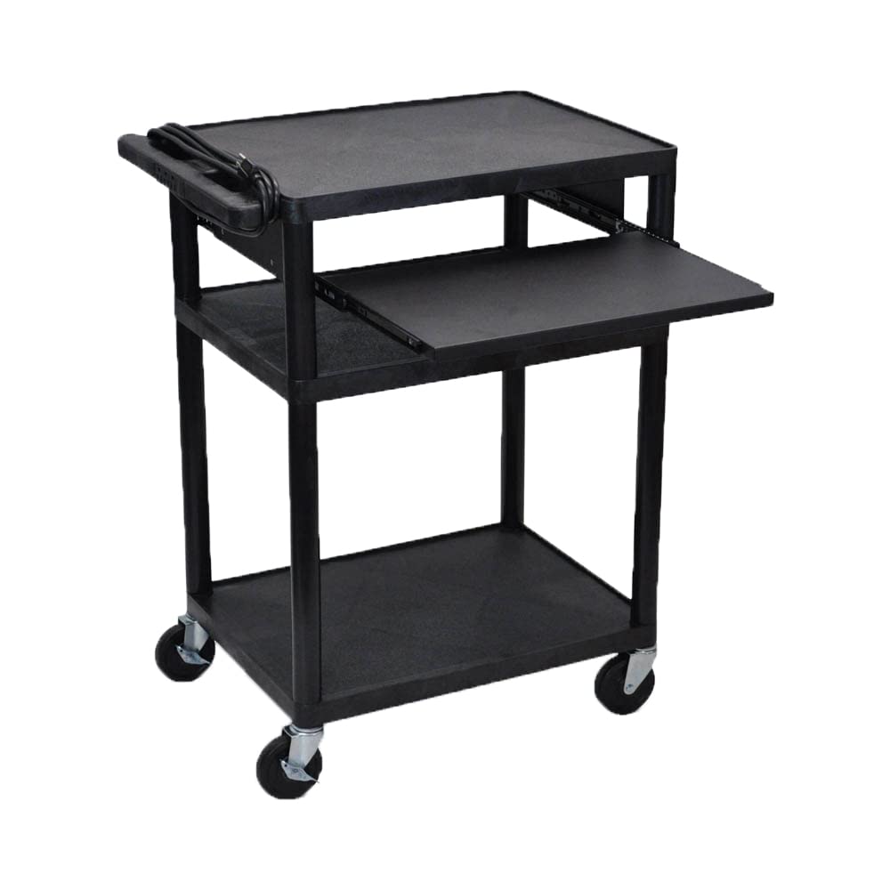 Luxor 34-Inch Height Mobile AV Cart with 3 Adjustable Shelves & Pull-Out Tray - Perfect for Classroom Presentations, Conference Rooms & Home Theater Setup