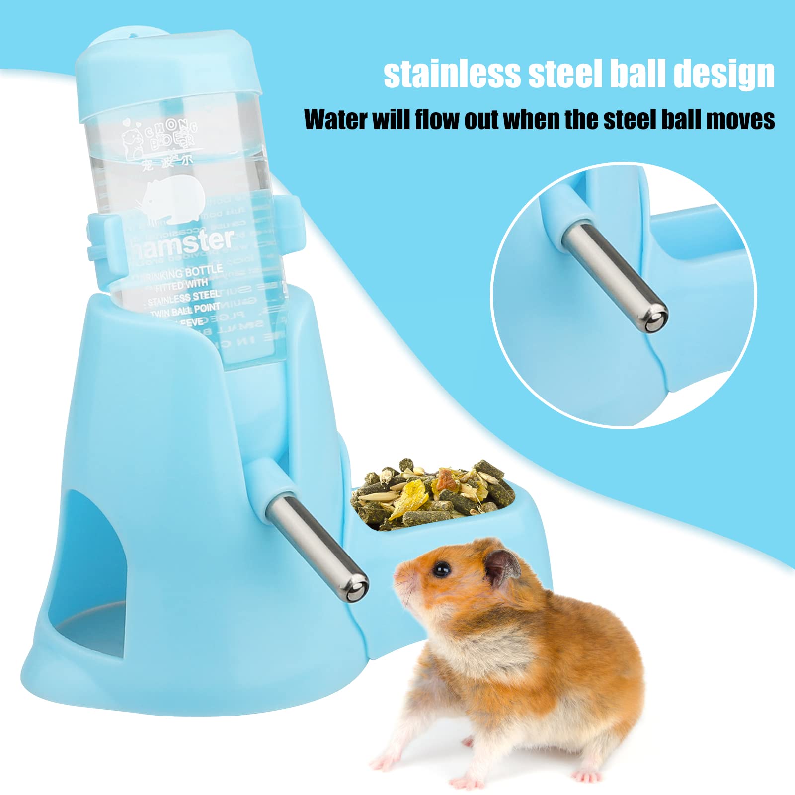 80ml Hamster Water Bottle - Non-Drip Small Animal Water Dispenser for Guinea Pigs, Rabbits, Chinchillas, Hedgehogs & Squirrels | Automatic Drinking Bottle for Cages & Habitats | BPA-Free Pet Accessory (Blue) - Perfect for Home, Travel & Outdoor Use