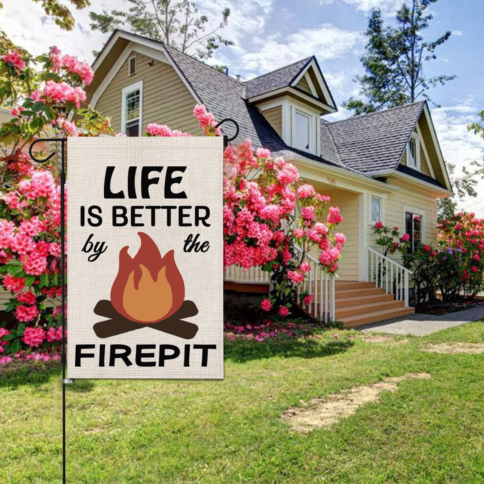 Camping Lover Gift - Life Is Better By The Firepit Themed Camper RV Flag for Outdoor Yard, House Banner & Lawn Decor - Perfect for Camping Trips, Backyard BBQs & Outdoor Parties