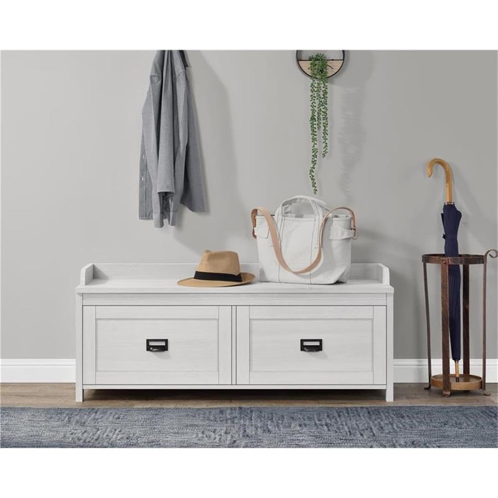 Pemberly Row Modern Entryway Storage Bench in Ivory Pine - Perfect for Hallway, Living Room & Bedroom Organization