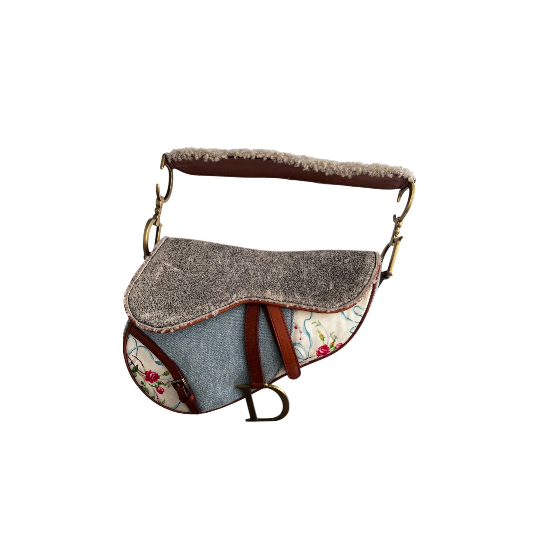 Vintage Dior Denim & Shearling Saddle Bag - Luxury Designer Crossbody Purse for Women | Perfect for Date Night, Travel & Everyday Fashion Accessory