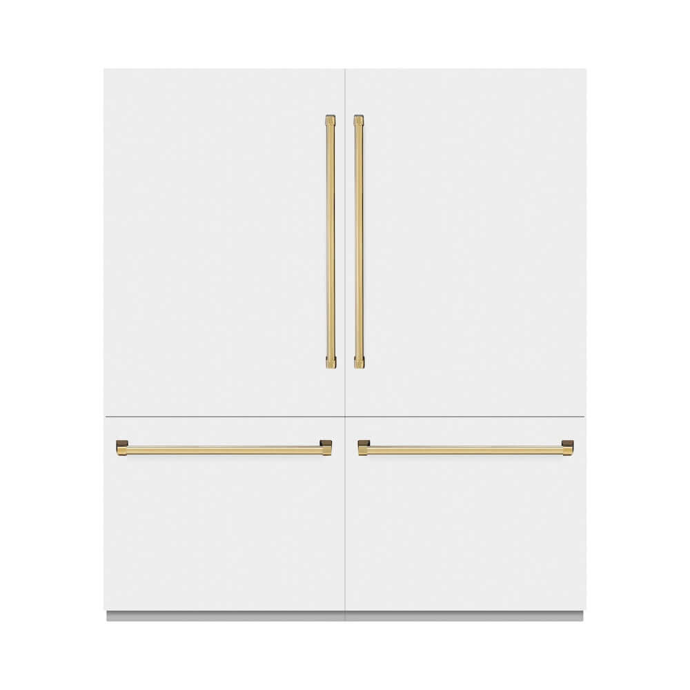 ZLINE Autograph Edition 72-Inch Built-In French Door Refrigerator - 39.6 cu ft Capacity, Bottom Freezer, Water Dispenser & Ice Maker - White Matte Exterior with Graphite Gray Interior & Polished Gold Accents (GRBITZ WM 72 G) - Perfect for Luxury Kitchens and Modern Home Design