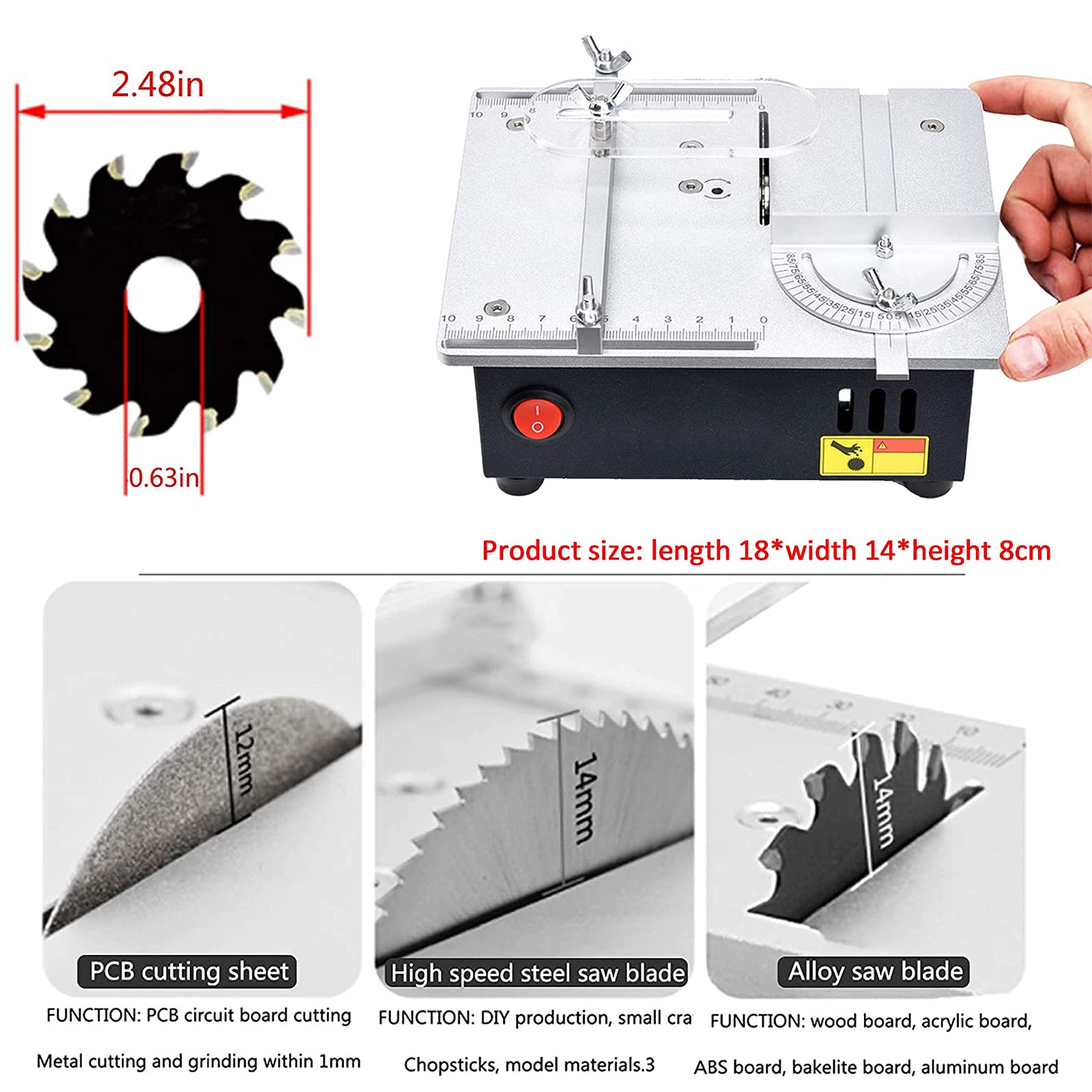 Mini Table Saw with 7-Speed & Miter Gauge - 5000RPM for DIY Woodworking