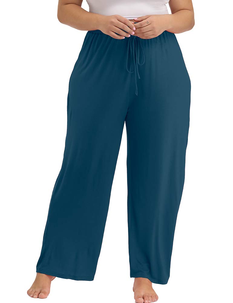 ALLEGRACE Women's Plus Size Comfy Stretch Long Pajama Pants with Drawstring - Soft Sleep & Lounge Pants for Relaxing at Home, Travel & Nighttime Comfort