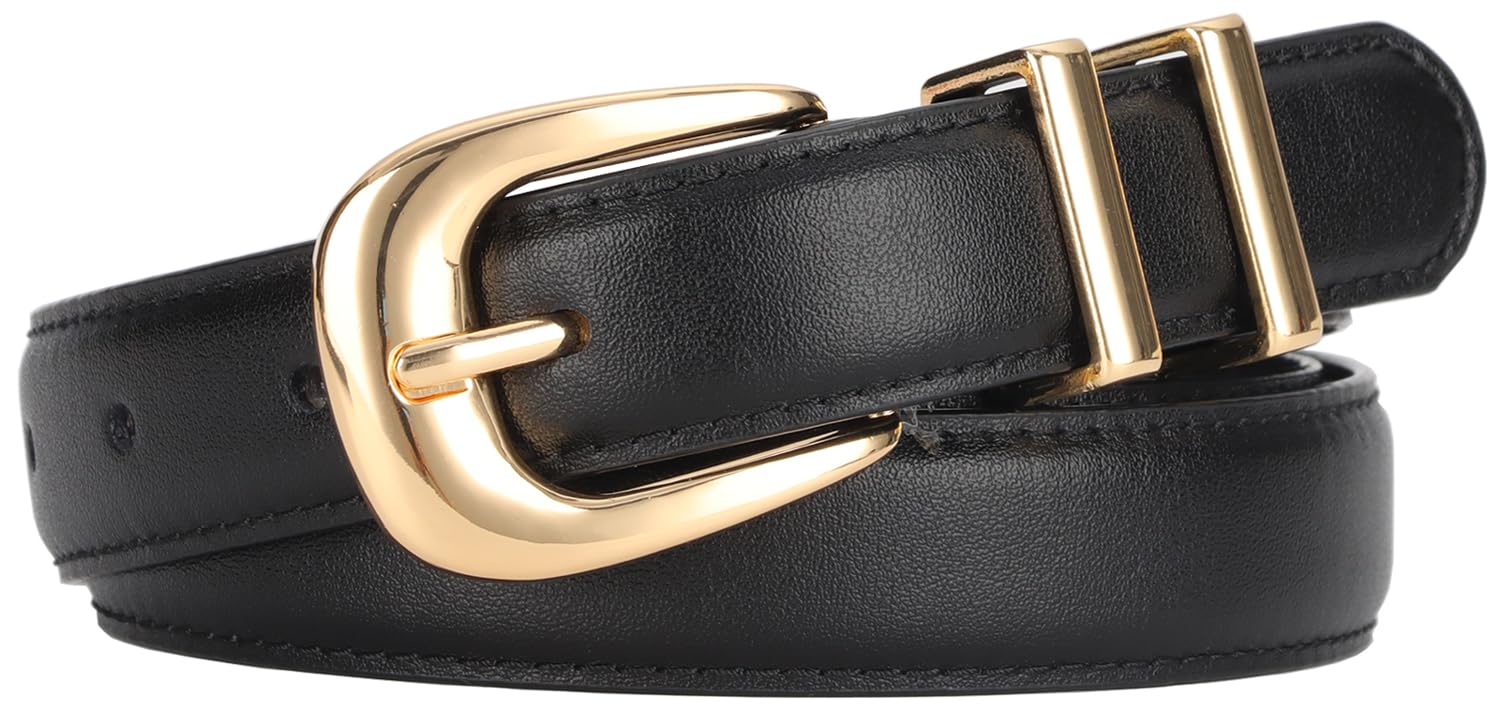 ALAIX Women's Fashion Leather Belt - Adjustable Black Genuine Leather Belt with Gold/Silver Buckle for Jeans, Pants & Dresses | Perfect for Casual, Office & Evening Outfits