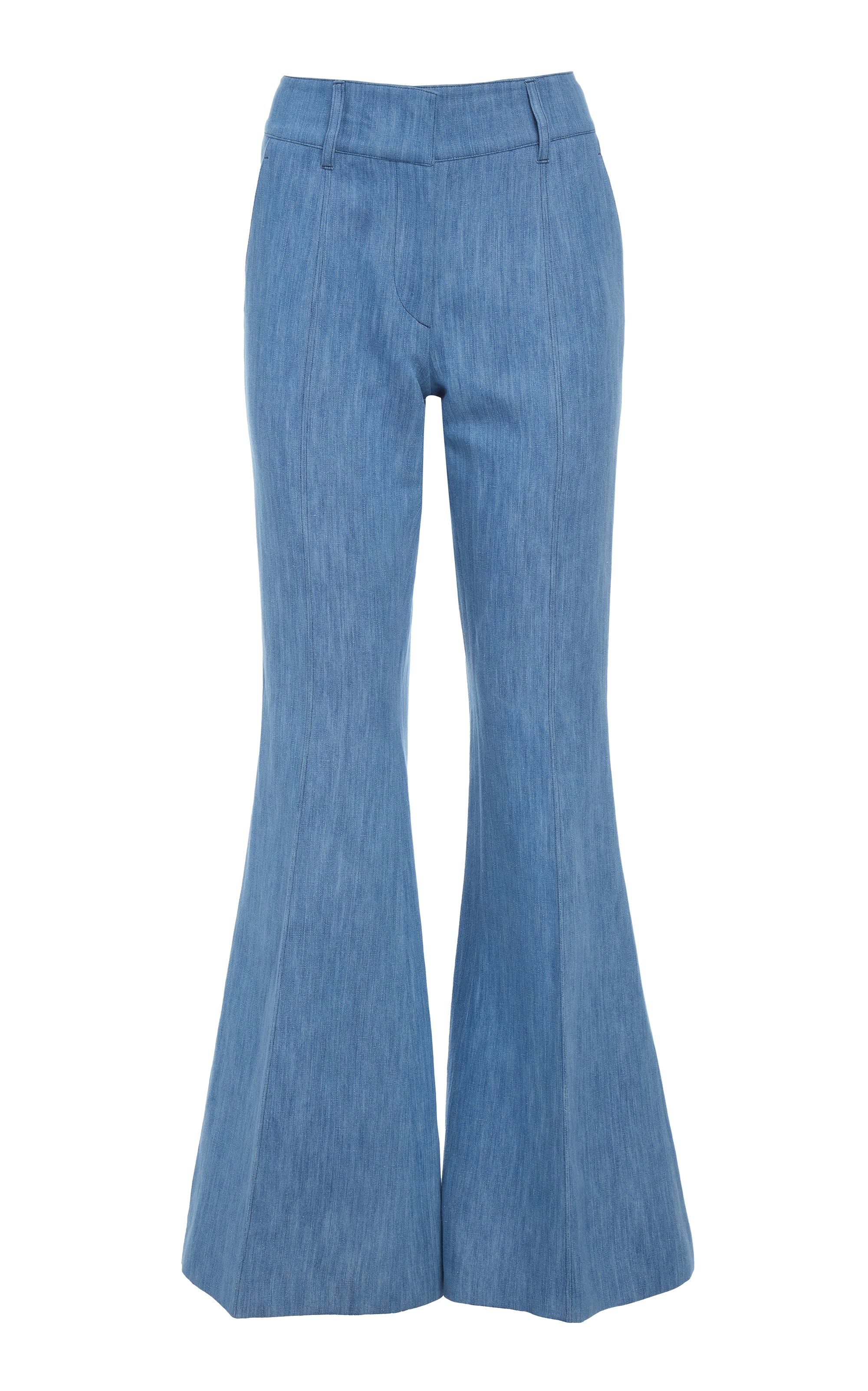 Rhein Flare Pants - Medium Blue Recycled Cotton Linen Denim Jeans for Women | Eco-Friendly High Waisted Wide Leg Trousers | Perfect for Casual Outings, Boho Style & Sustainable Fashion