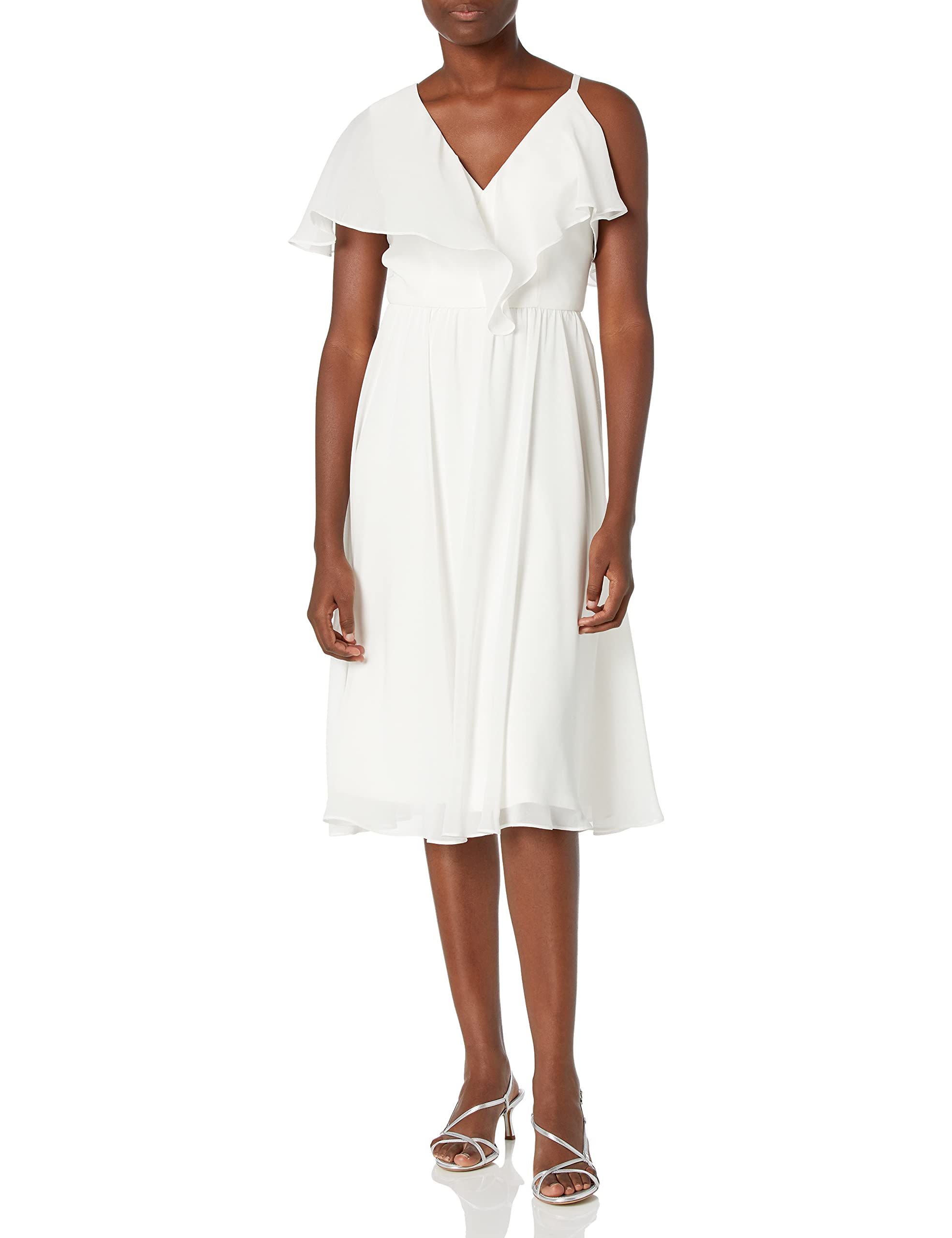 Dress the Population Women's Beth Ruffle Sleeve Plunging Midi Sheath Dress - Elegant Party & Cocktail Attire for Weddings, Date Nights & Special Occasions