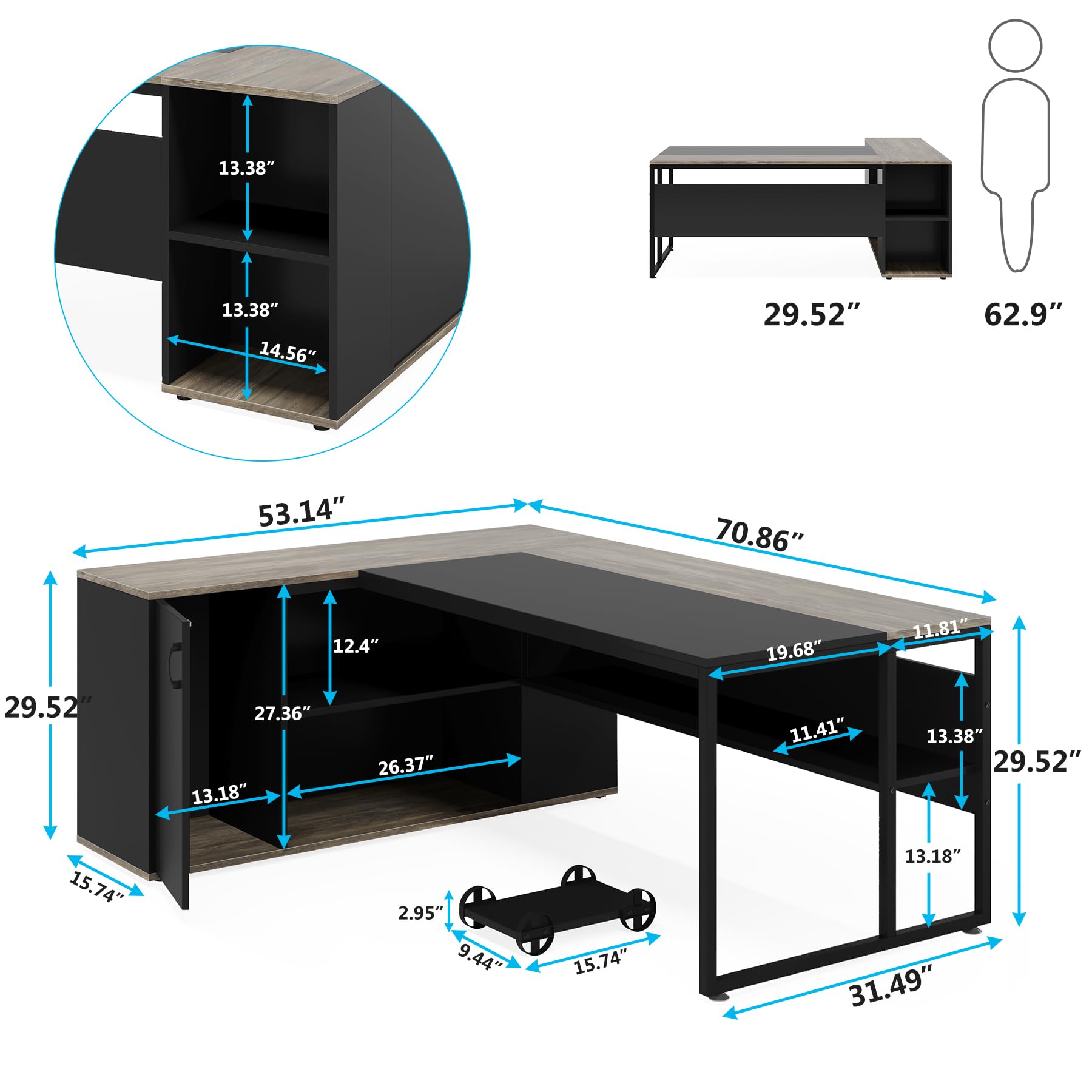 Tribesigns 71 Inch L-Shaped Executive Desk with Cabinet Storage & Shelves - Modern Home Office Workstation for Business & Remote Work (Gray) | Perfect for Small Spaces & Productivity Setup