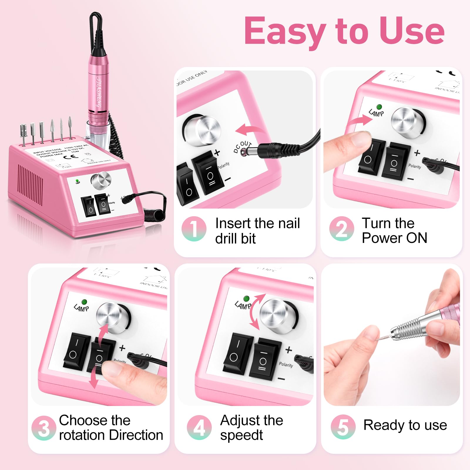 Professional Electric Nail Drill Kit 30000 RPM - Compact Nail File Machine for Acrylic & Gel Nails - Manicure Pedicure Tools for Salon & Home Use - Perfect for Nail Art, Extensions & Polish Removal