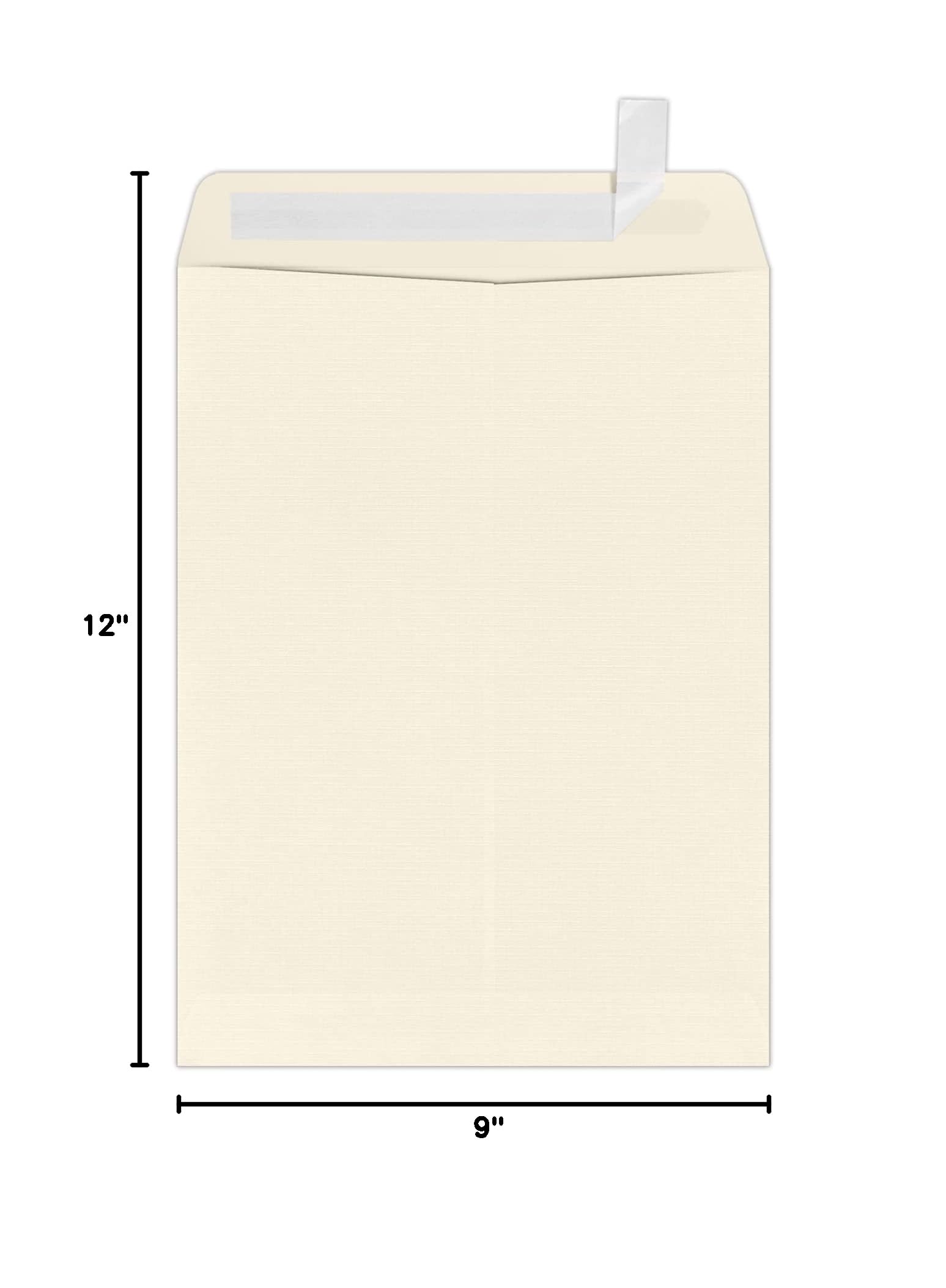 Premium LUXPaper 9 x 12 Open End Envelopes - Natural Linen Textured 80lb Paper | Peel & Press Self-Sealing | Pack of 500 | Perfect for Business Mailing, Wedding Invitations & Corporate Documents