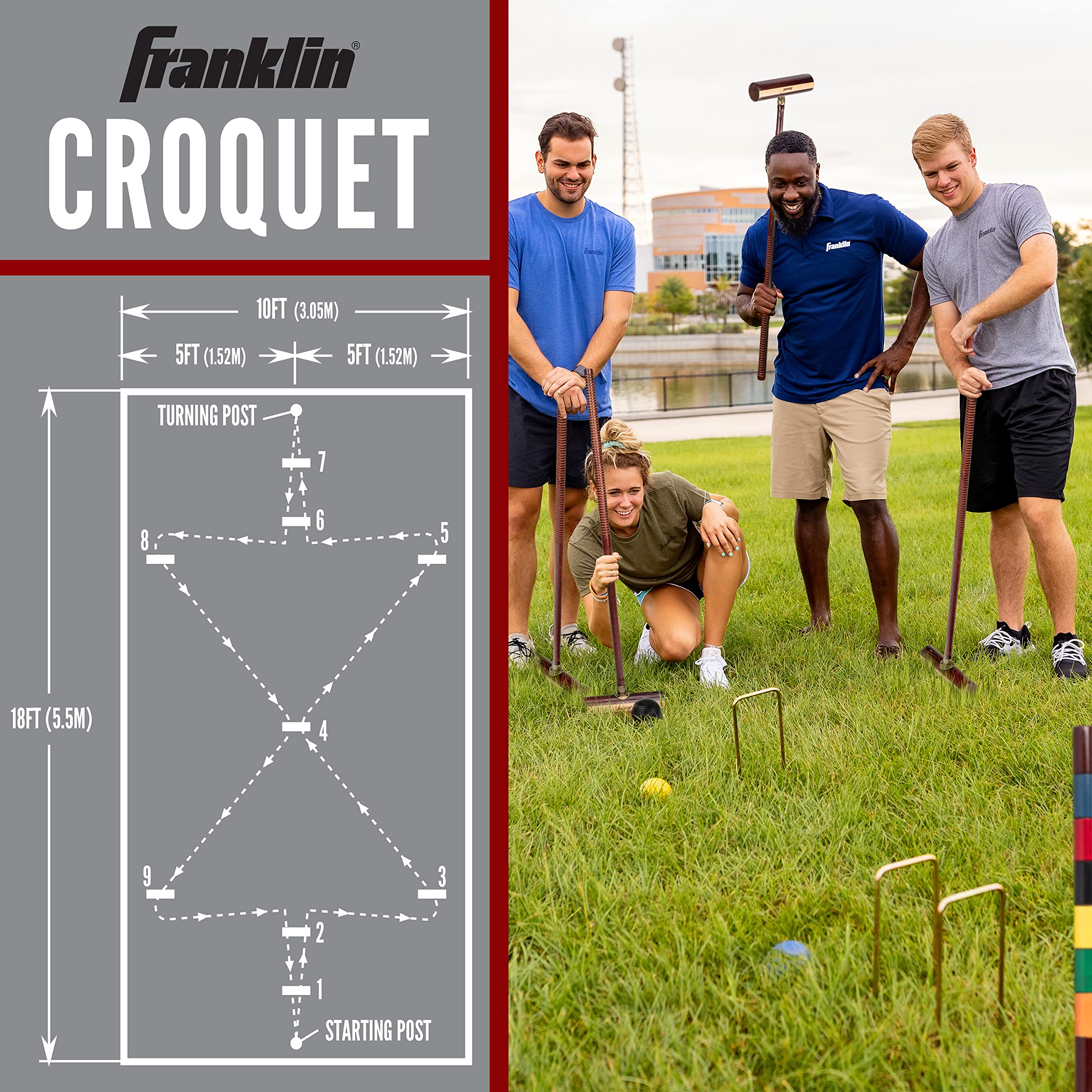 Franklin Sports Expert 6 Player Croquet Set - Premium Wooden Croquet Game for Adults & Kids - Perfect for Backyard, Lawn, Garden, and Outdoor Family Fun
