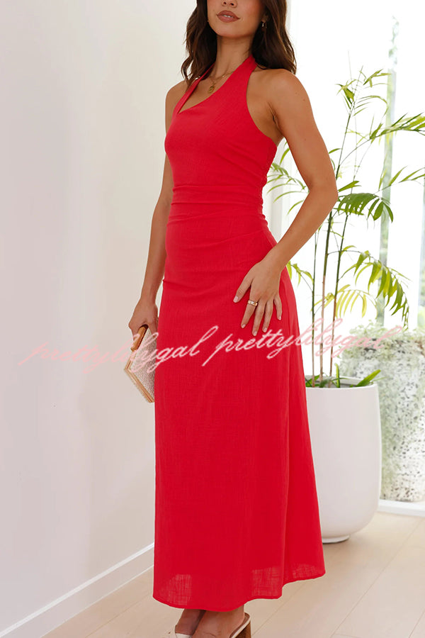 Elegant Solid Color Sleeveless Halter Neck Backless Slim Fit Maxi Dress for Women - Perfect for Beach Vacations, Summer Parties & Date Nights