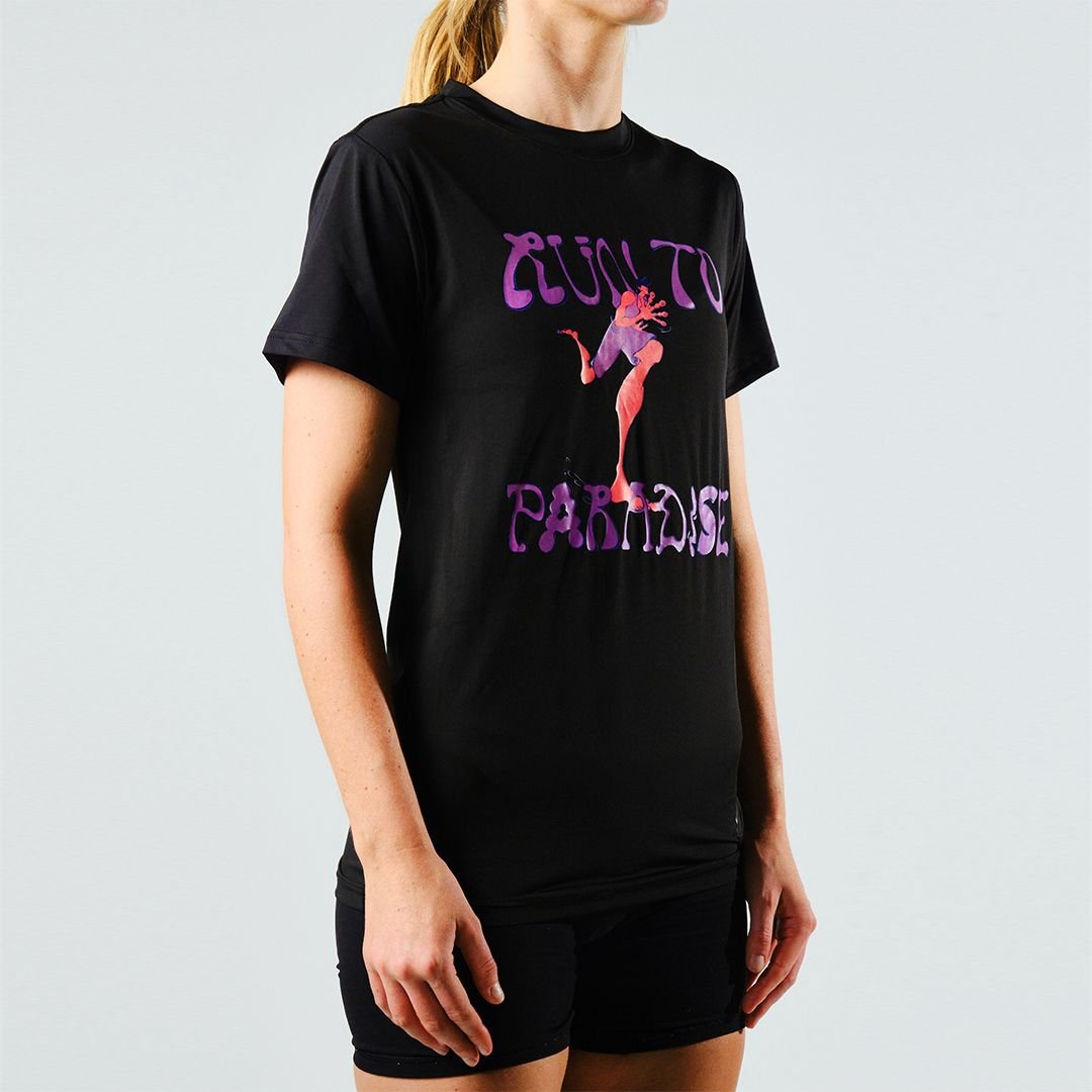 Eco-Friendly Women's Running T-Shirt - Tarkine Ultra Run Tee (Black/Thin) | Sustainable Performance Top for Trail Running & Outdoor Workouts