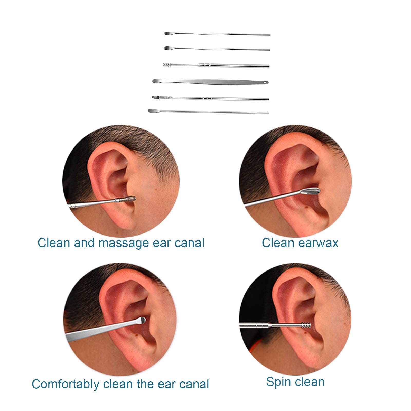 7PCS Professional Ear Wax Removal Kit - Reusable Spiral Ear Cleaner Tools with Curette for Safe Earwax Cleaning | Perfect for Home Use, Travel & Personal Hygiene Care