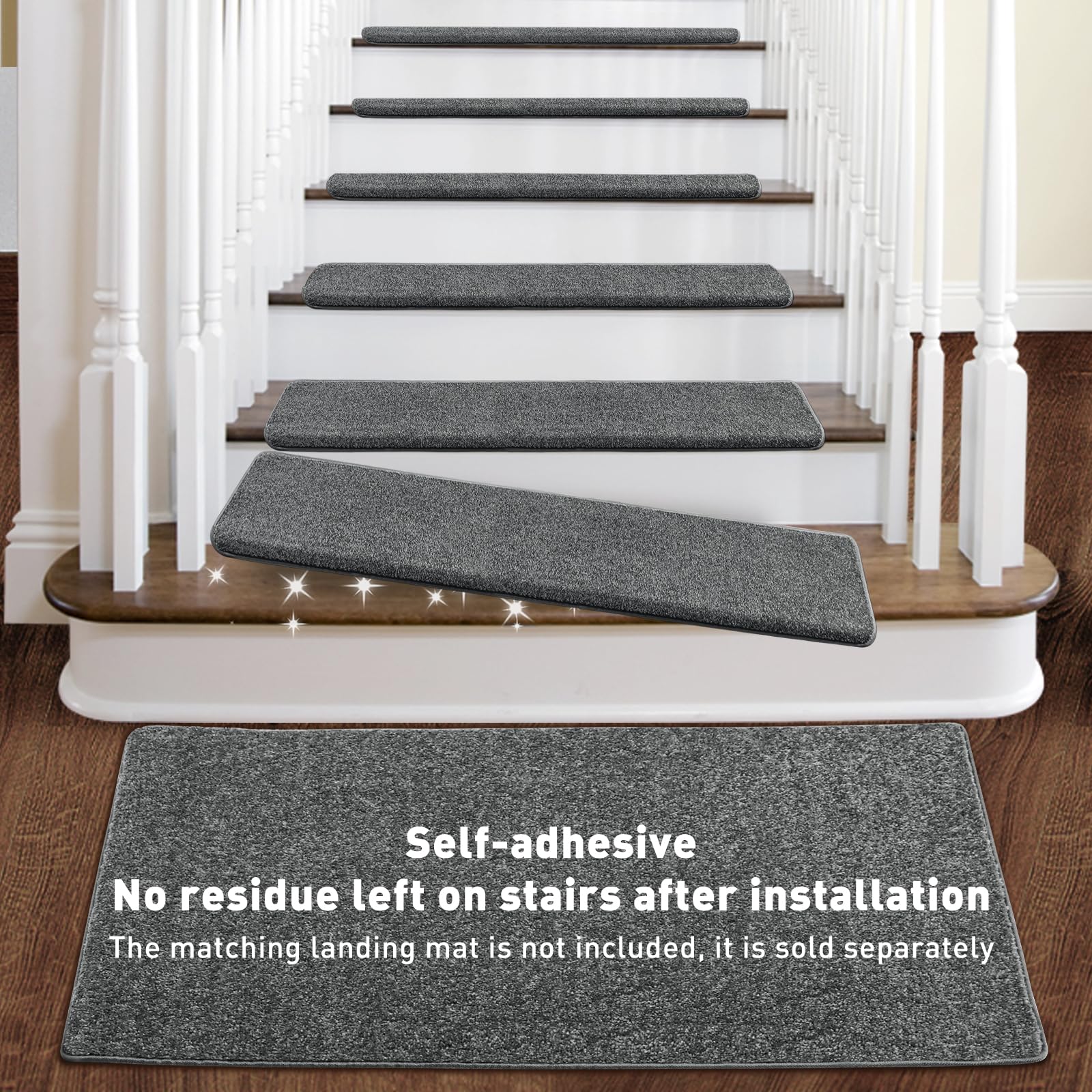 PURE ERA Non-Slip Carpet Stair Treads Set - 14 Pieces Bullnose Tape-Free Indoor Stair Protectors, Pet Friendly Washable Rugs, Soft Skid-Resistant Dark Gray Covers (9.5