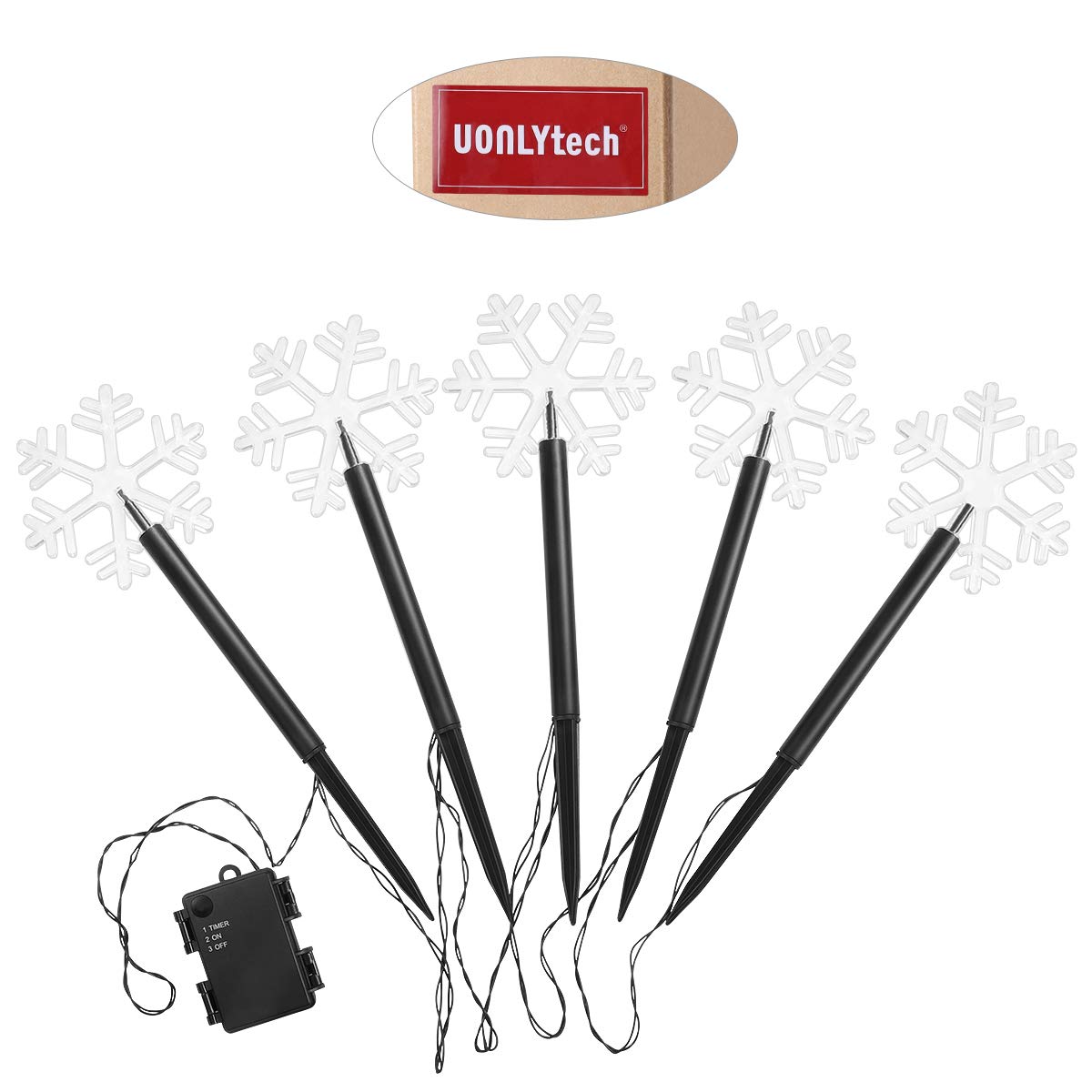 5 Pack Christmas Snowflake Garden Lights - Battery Operated Outdoor Waterproof Snowflake Stake Lights for Patio, Walkway, Yard, Lawn | Holiday Decorative Lighting for Winter, Xmas Party & Home Decor