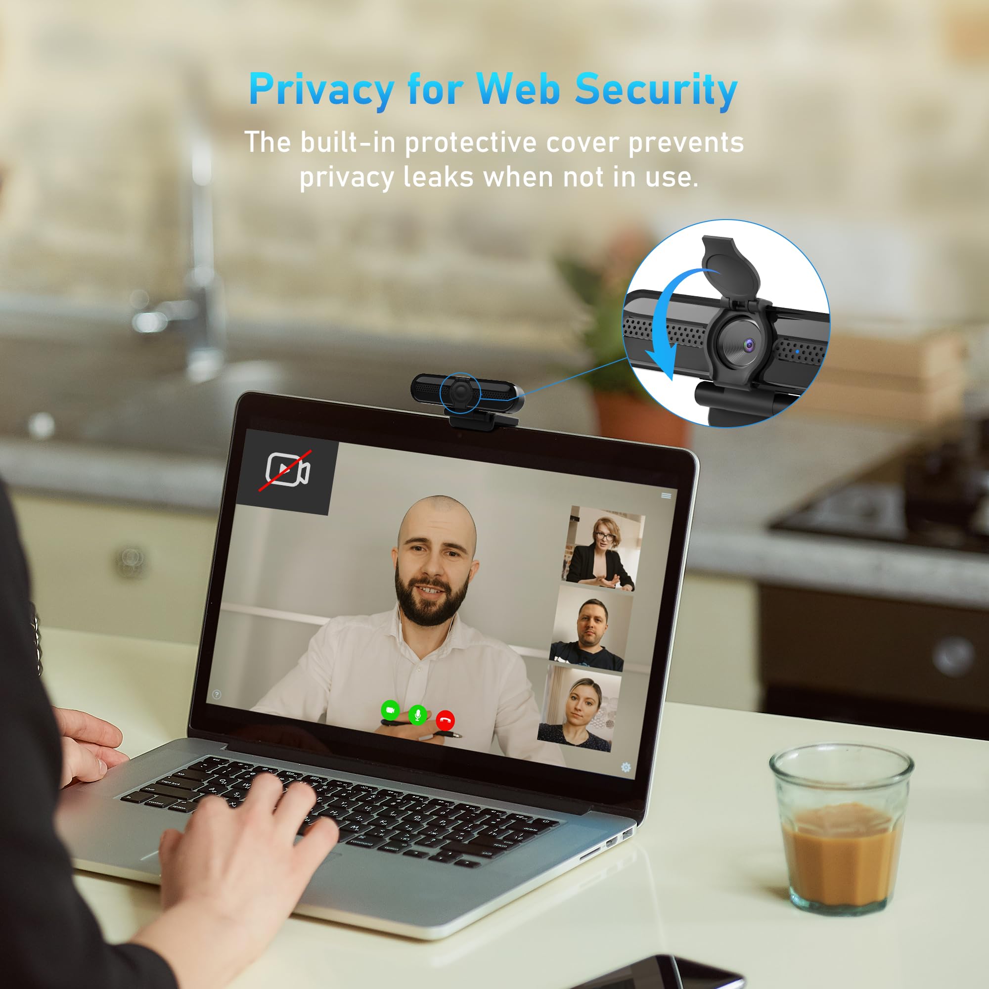 2K Webcam with Autofocus & Dual Noise-Cancelling Mics - FHD 1080P/60fps Streaming Camera for Computer, Laptop, MacBook (Windows/Mac Compatible) - Perfect for Zoom Meetings, Skype Calls, Teams Video Conferencing & Live Streaming
