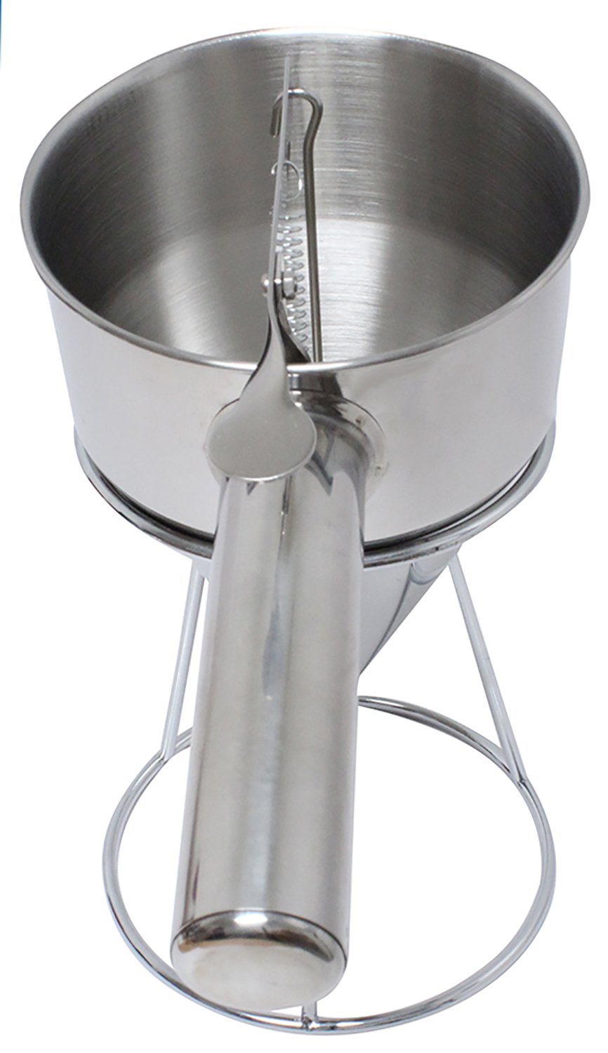 Stainless Steel Pancake Batter Dispenser with Stand - 1000ML Confectionery Funnel for Cupcakes, Pancakes & Baking - DIY Kitchen Tool (10”x10.5”x5.5”) - Perfect for Home Baking, Breakfast Prep & Party Dessert Making
