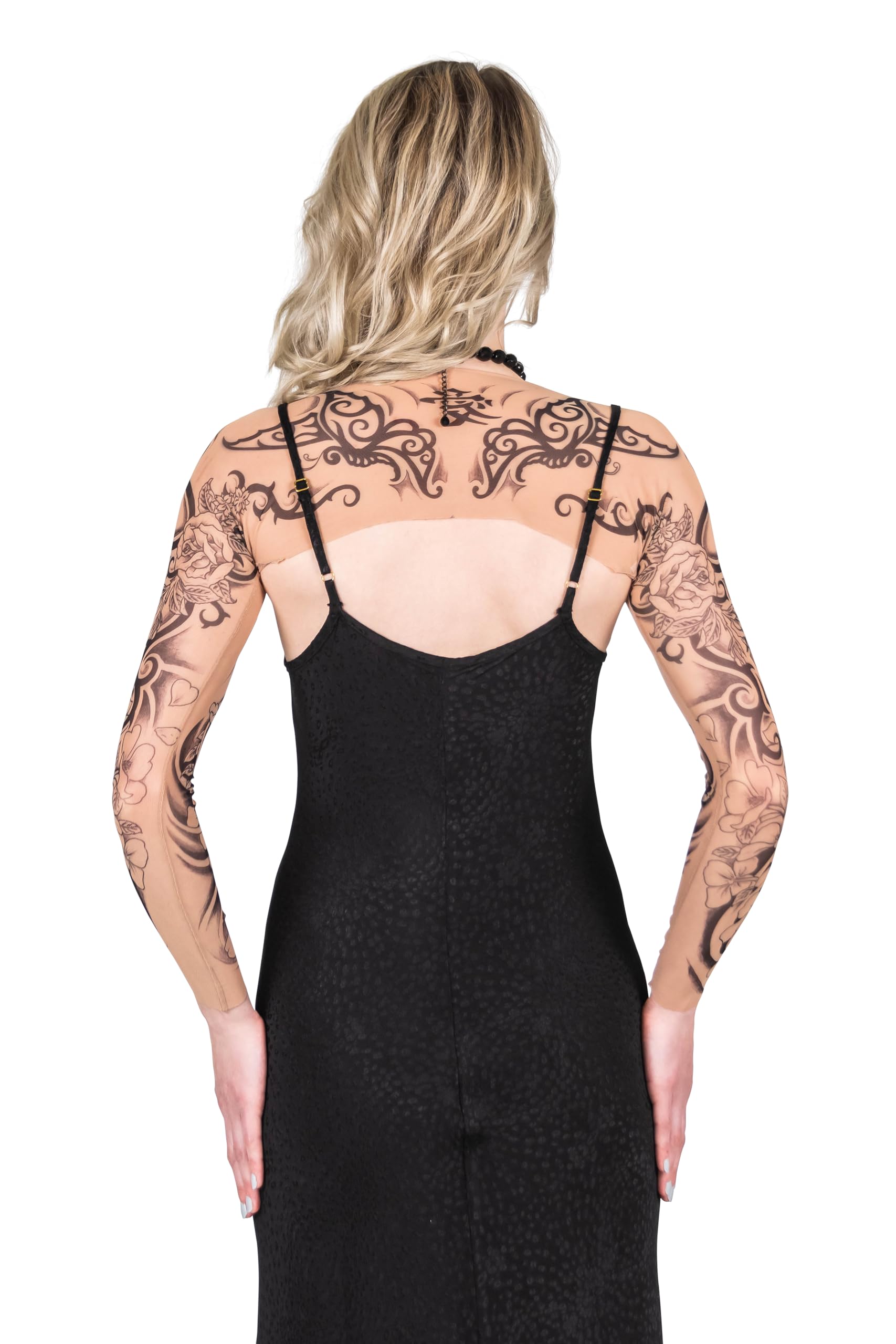 Wild Rose Tattoo Sleeve Shrug for Women - Flamenco Red Rose Mesh Arm Cover - Perfect for Dance Performances, Costume Parties & Gothic Fashion